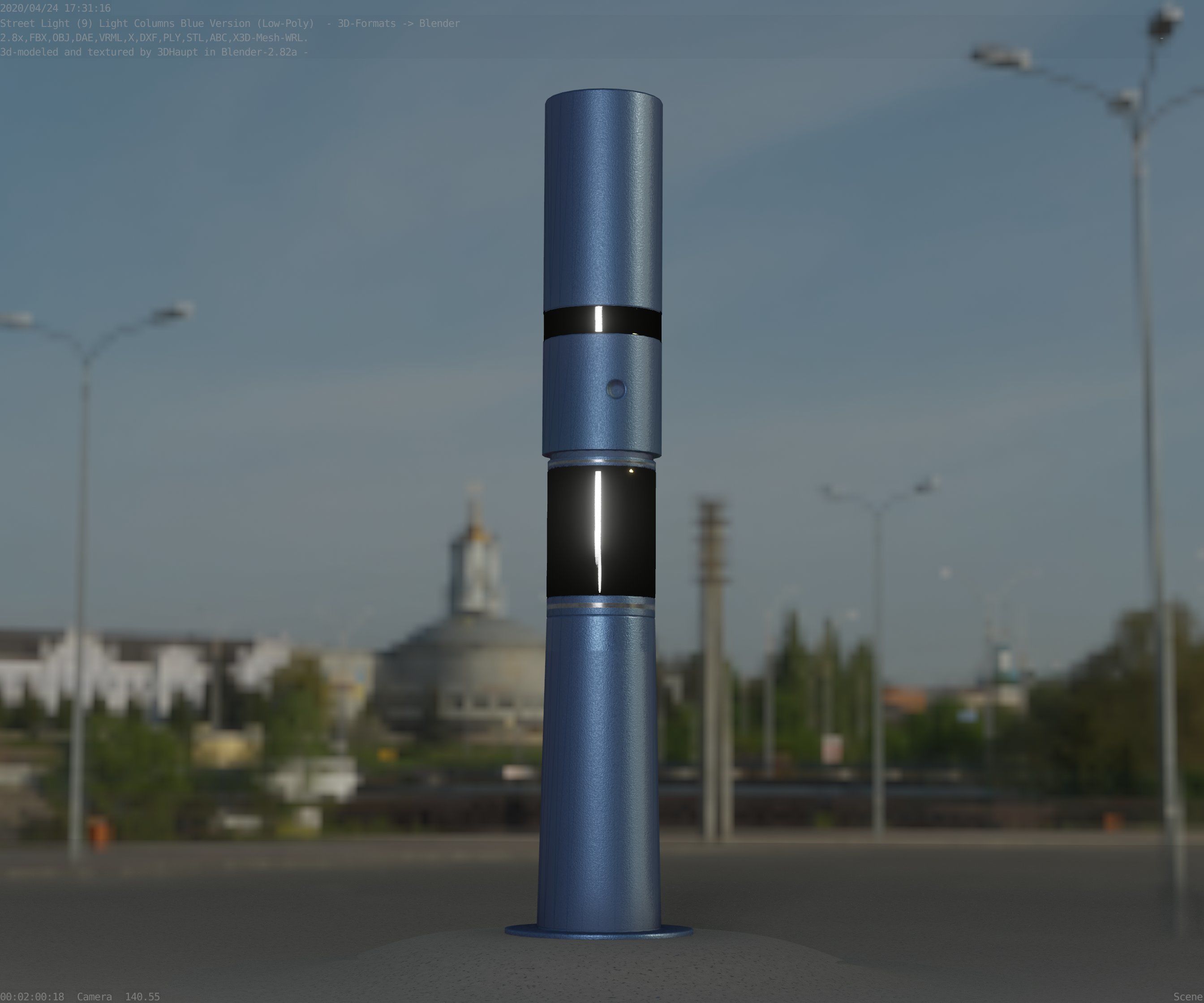 Low-Poly Blue Light Column 29 - Street Light Set-9 Low-poly 3D model_98