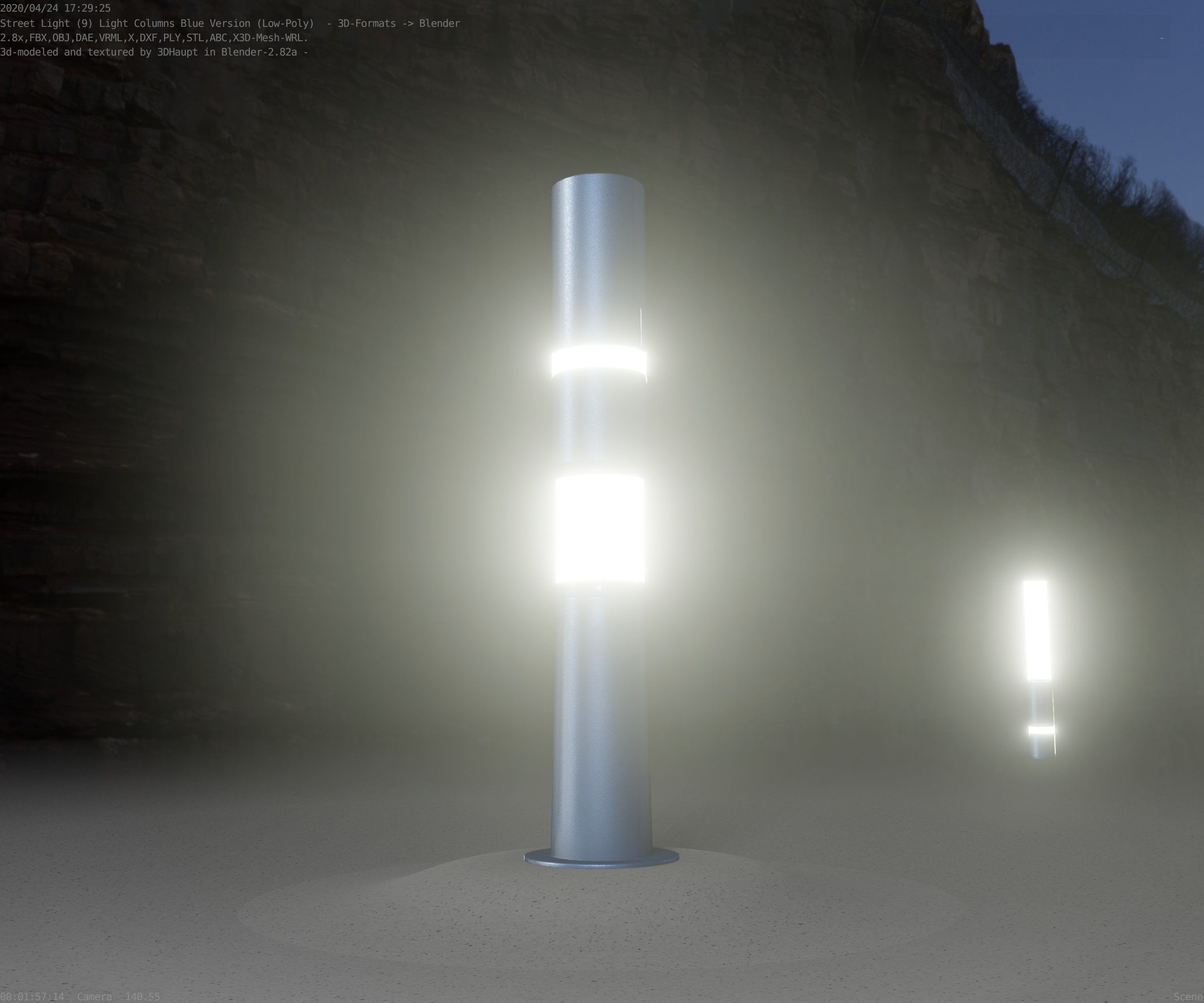 Low-Poly Blue Light Column 29 - Street Light Set-9 Low-poly 3D model_30