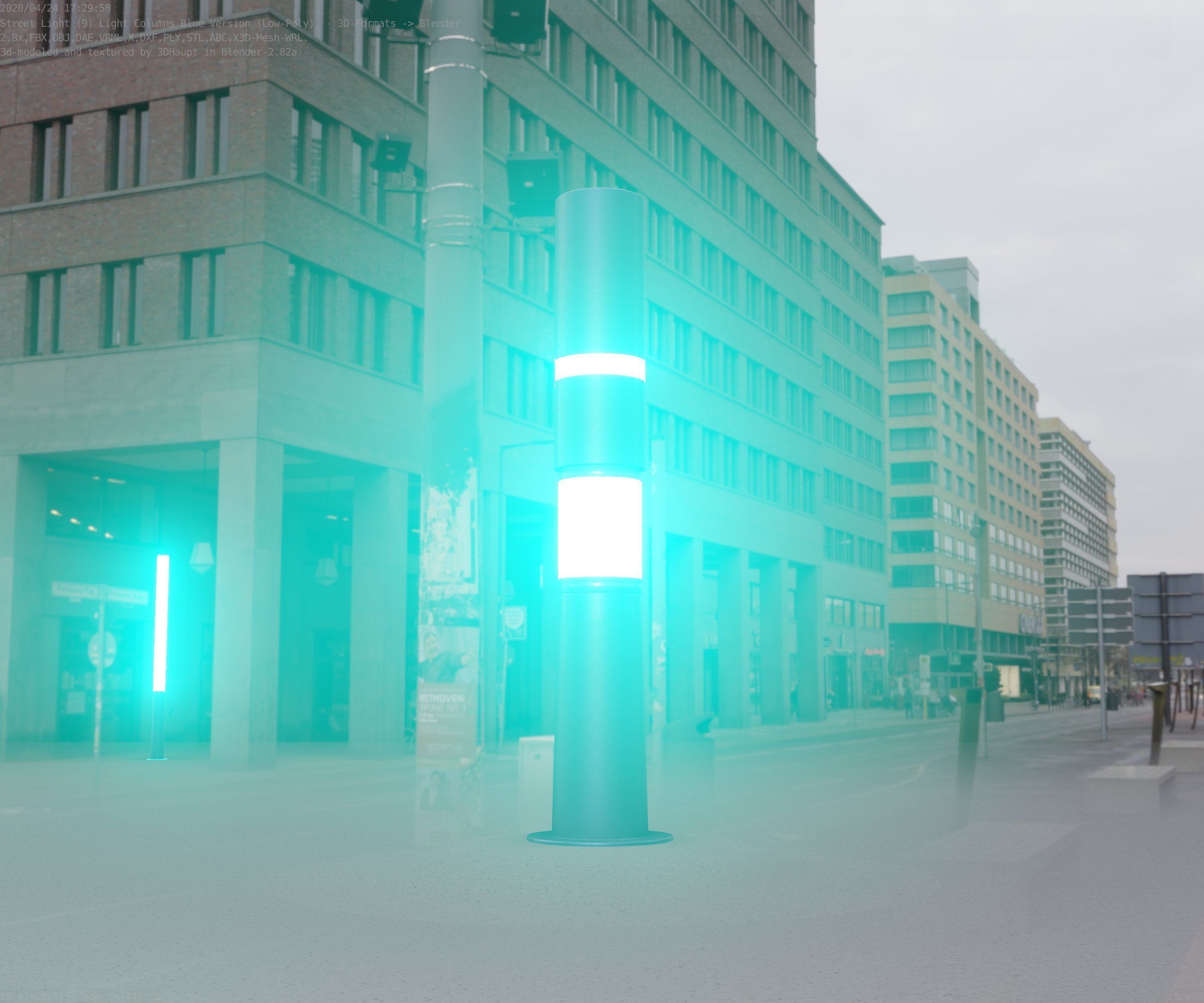 Low-Poly Blue Light Column 29 - Street Light Set-9 Low-poly 3D model_51