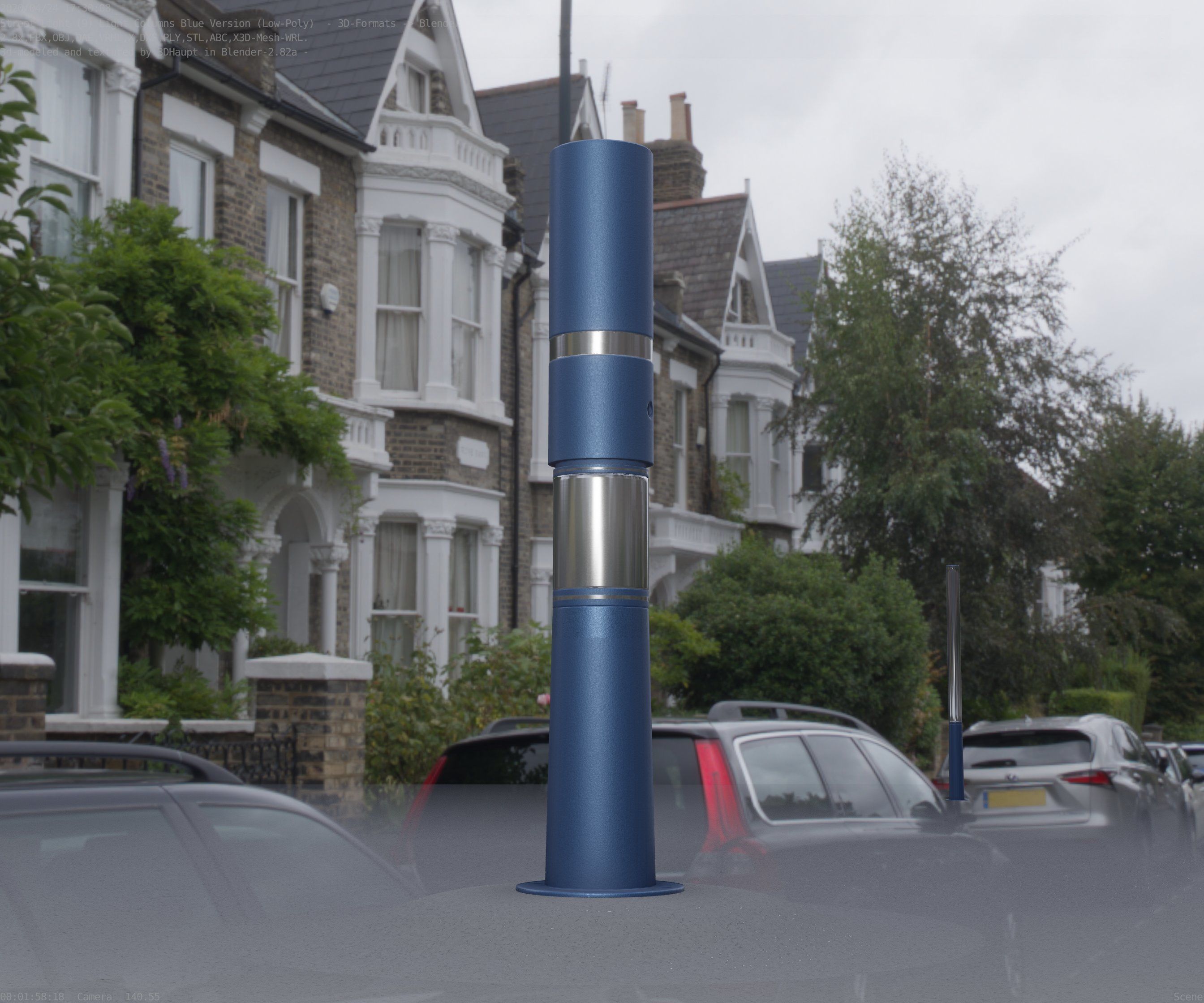 Low-Poly Blue Light Column 29 - Street Light Set-9 Low-poly 3D model_58