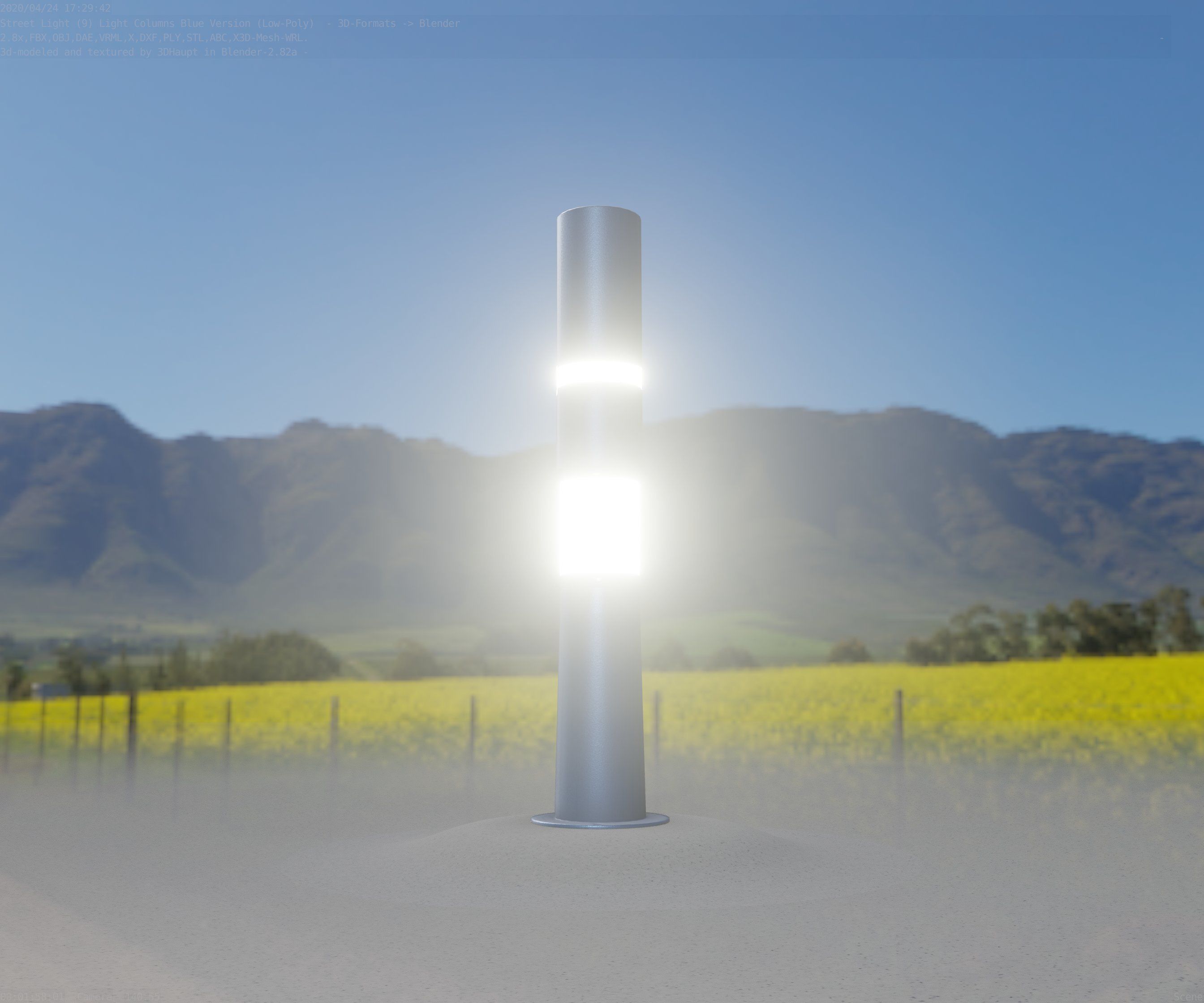 Low-Poly Blue Light Column 29 - Street Light Set-9 Low-poly 3D model_41