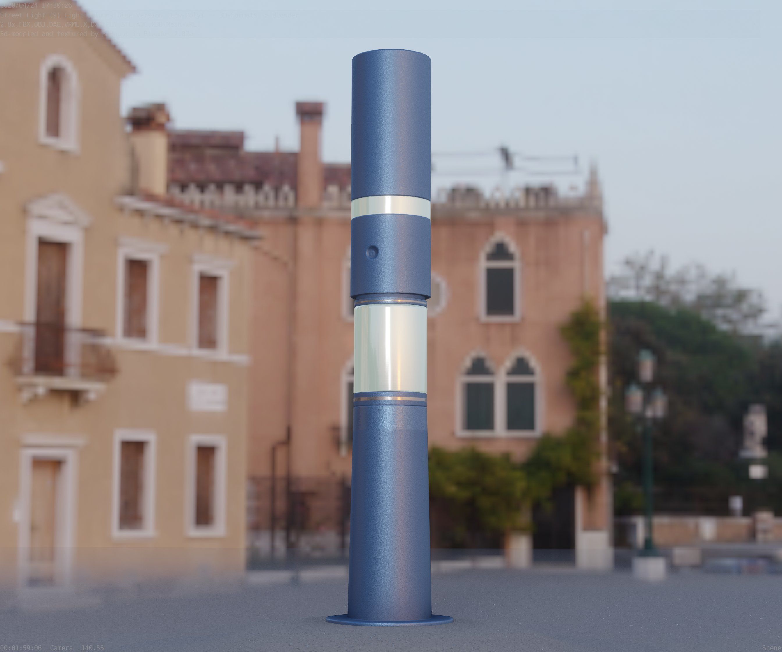 Low-Poly Blue Light Column 29 - Street Light Set-9 Low-poly 3D model_6