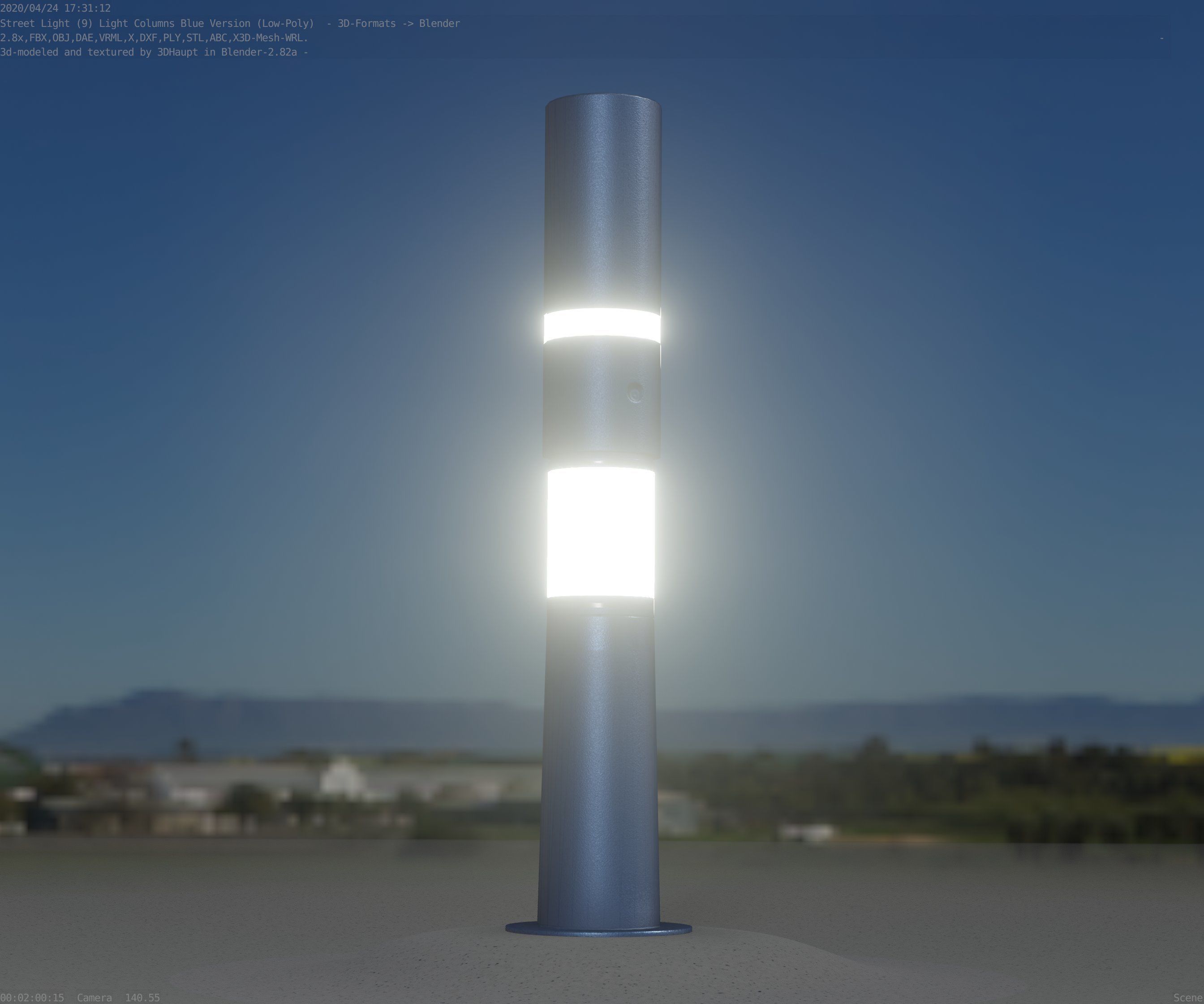 Low-Poly Blue Light Column 29 - Street Light Set-9 Low-poly 3D model_95