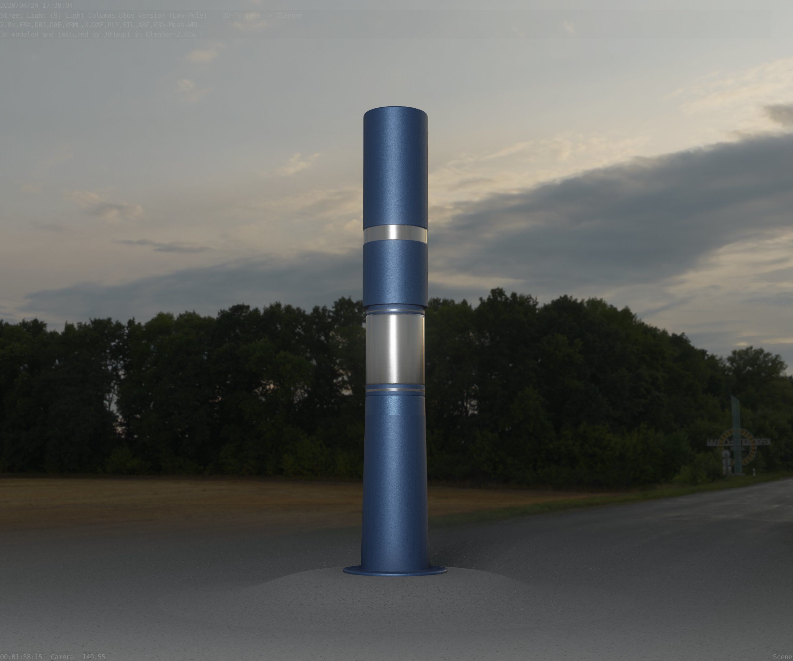Low-Poly Blue Light Column 29 - Street Light Set-9 Low-poly 3D model_55