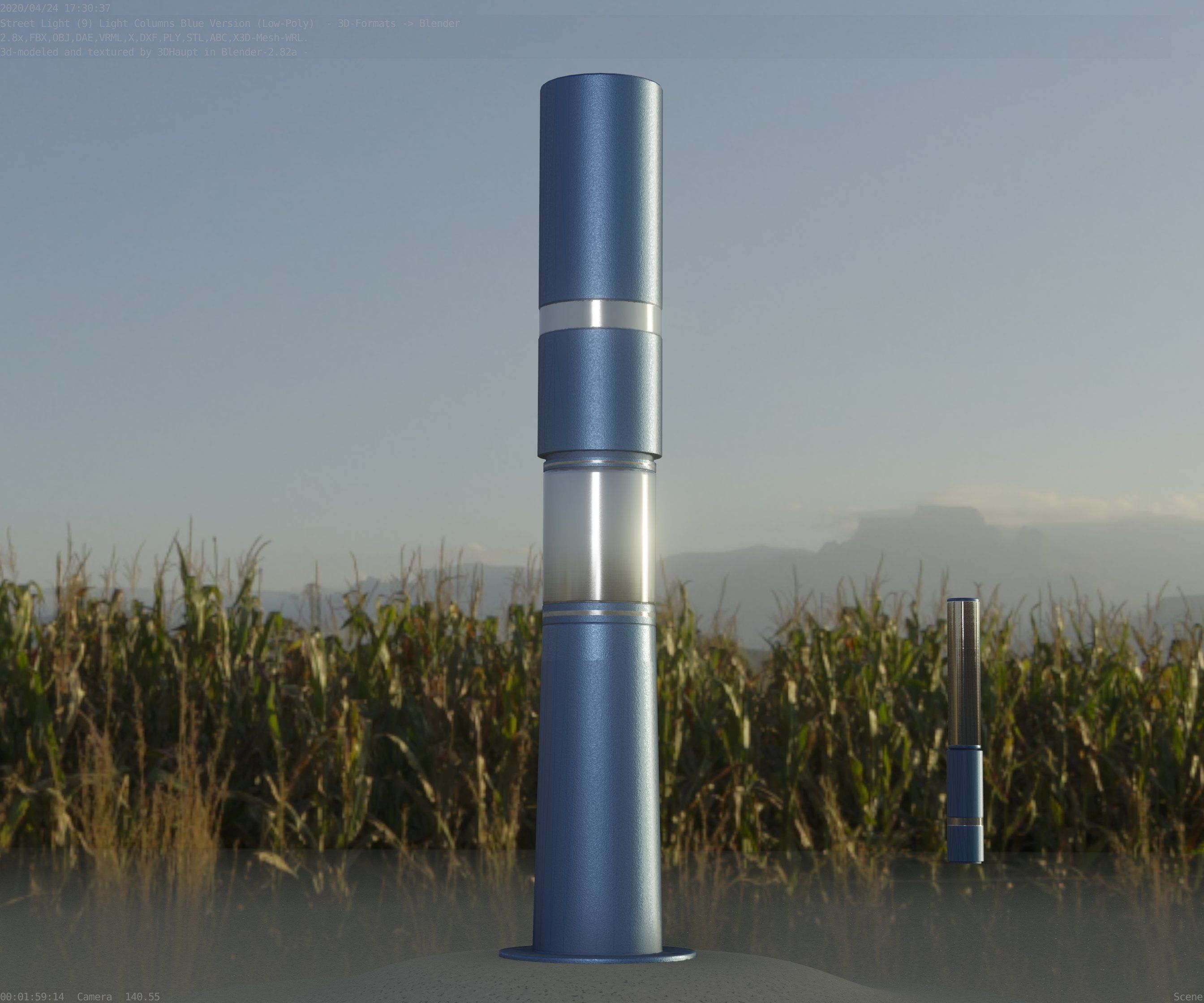 Low-Poly Blue Light Column 29 - Street Light Set-9 Low-poly 3D model_70