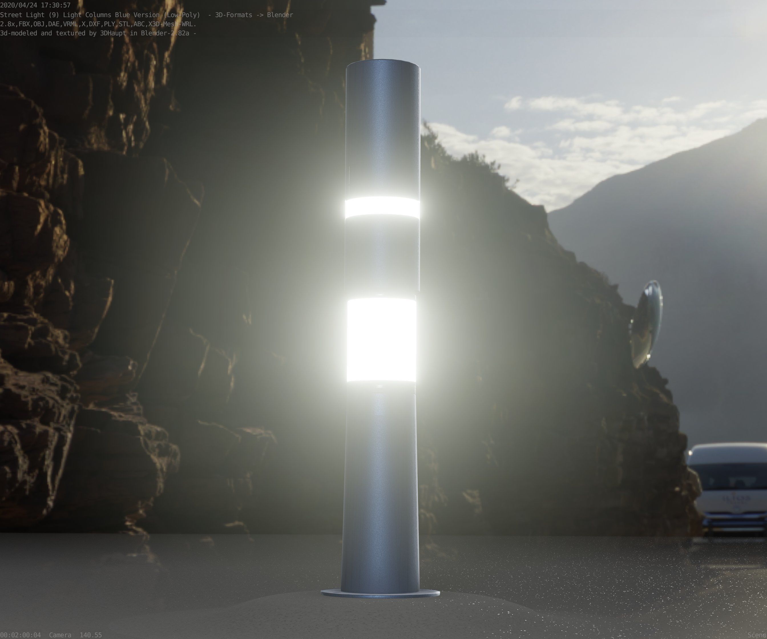 Low-Poly Blue Light Column 29 - Street Light Set-9 Low-poly 3D model_84