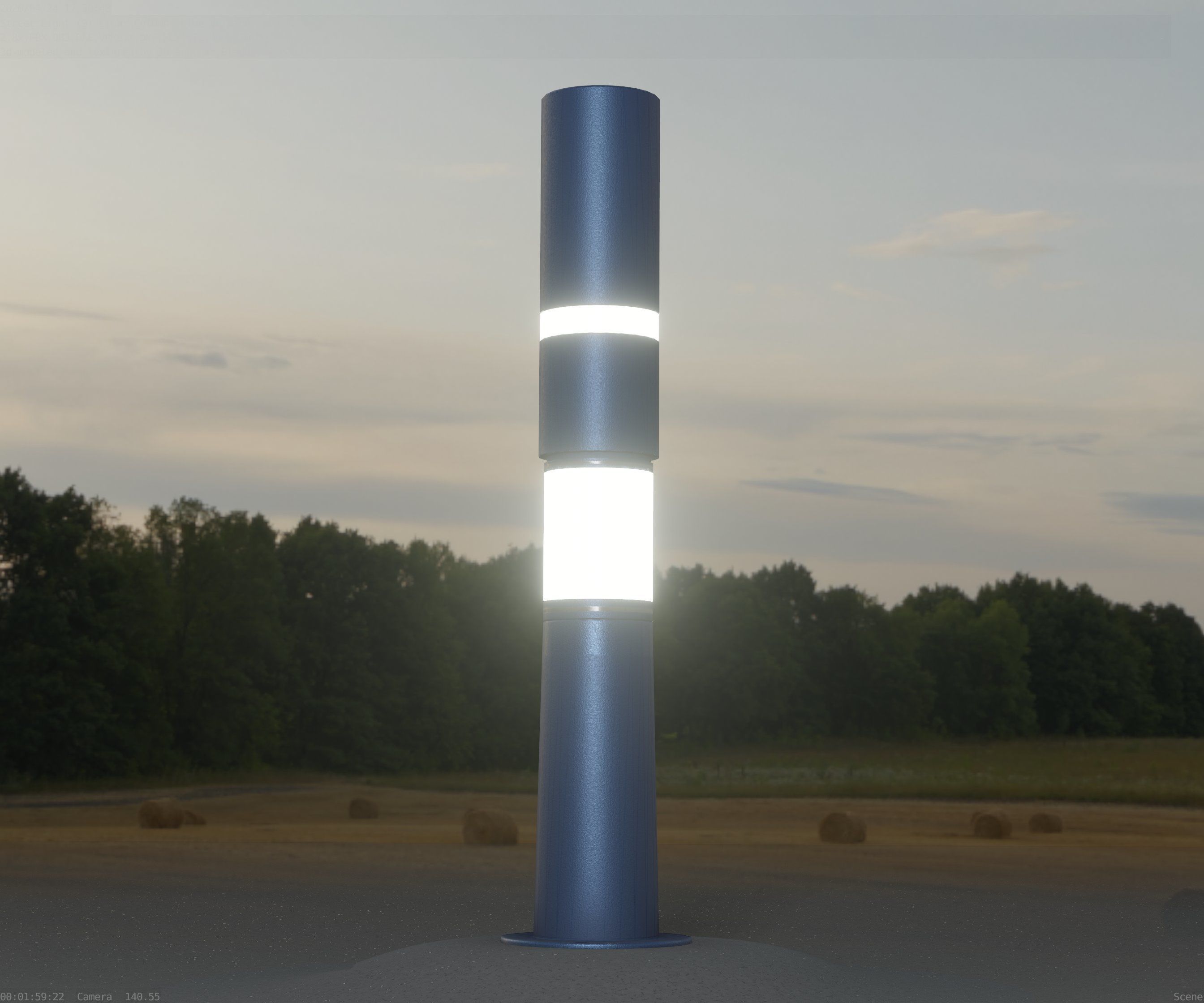 Low-Poly Blue Light Column 29 - Street Light Set-9 Low-poly 3D model_78