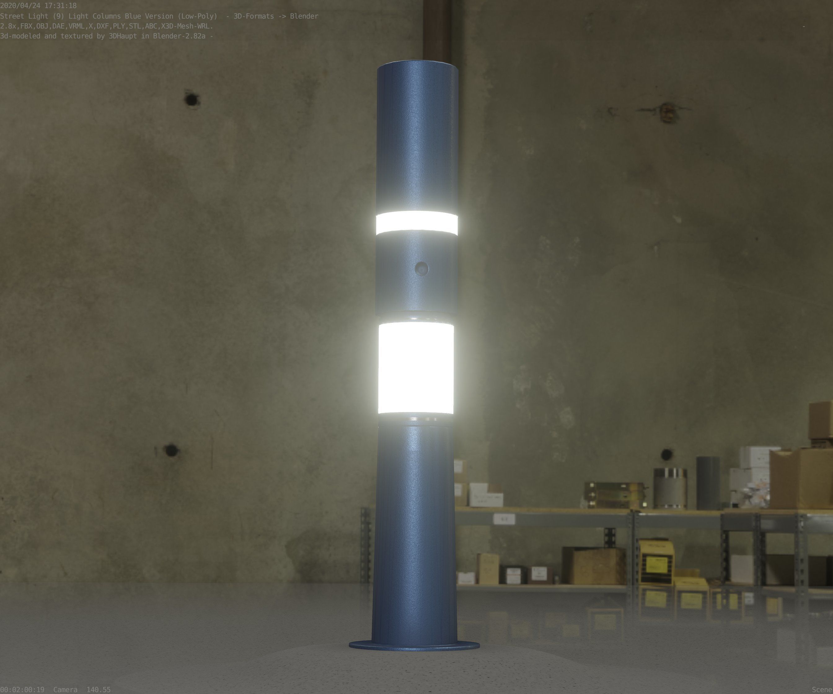 Low-Poly Blue Light Column 29 - Street Light Set-9 Low-poly 3D model_99