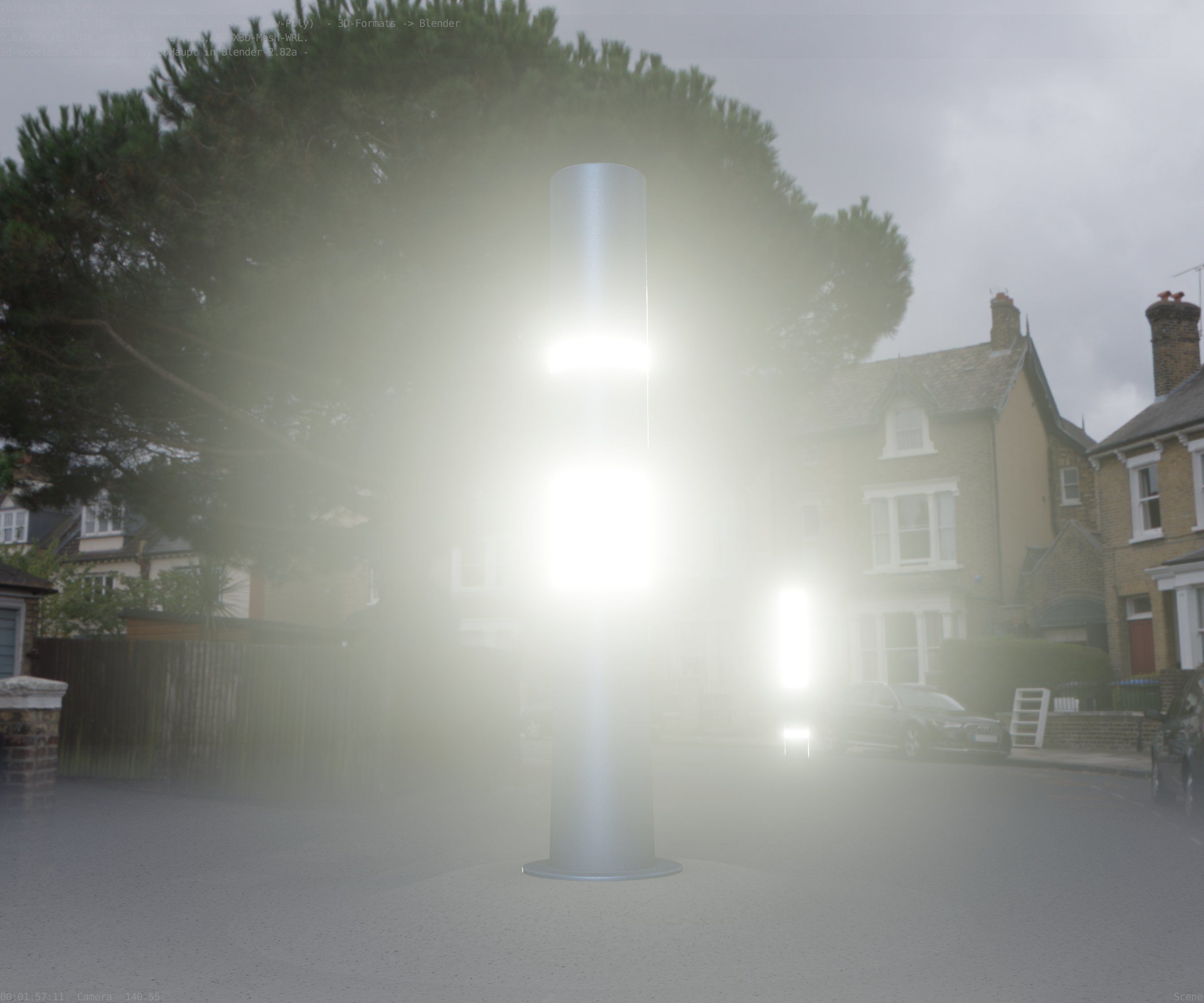 Low-Poly Blue Light Column 29 - Street Light Set-9 Low-poly 3D model_27