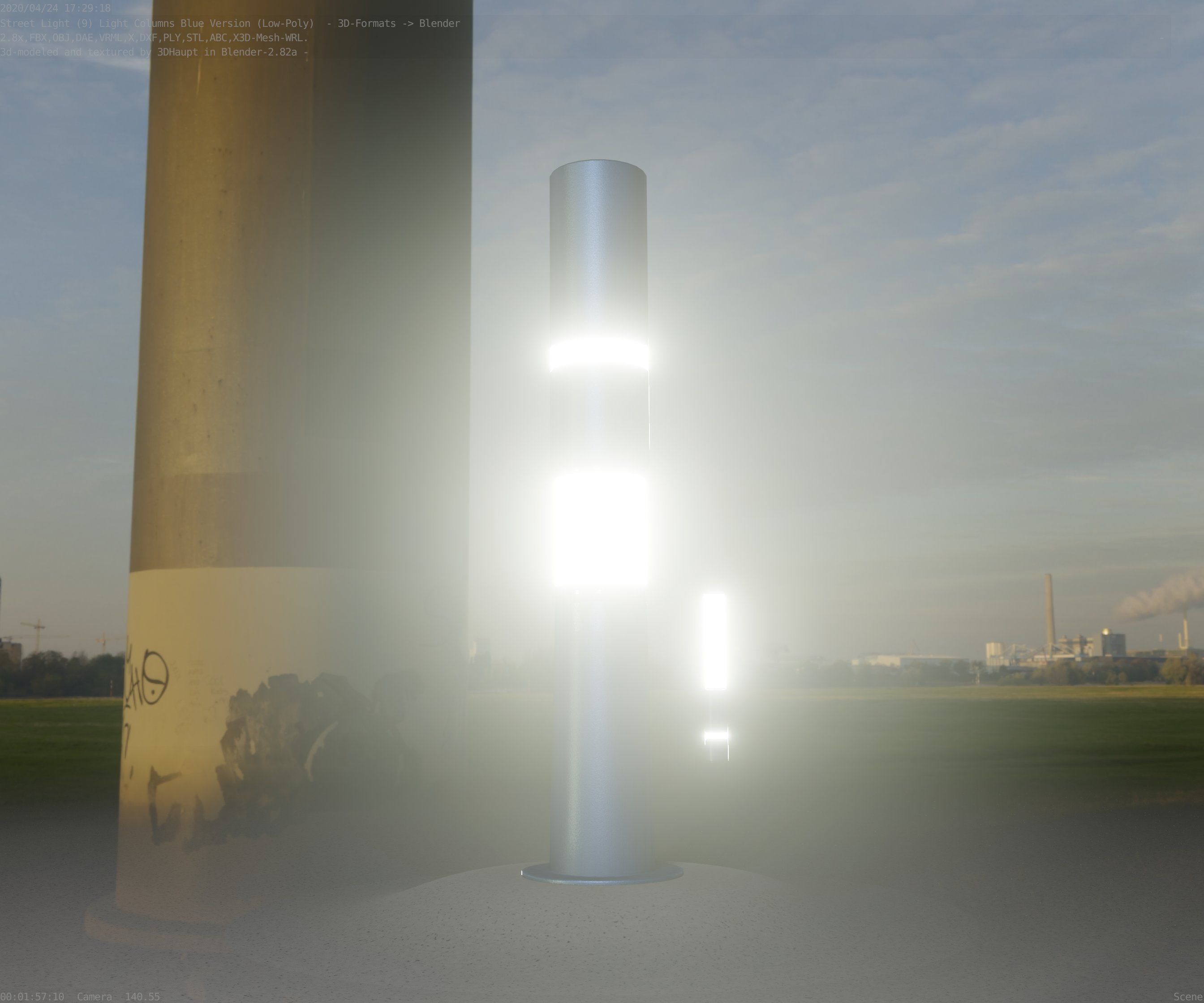 Low-Poly Blue Light Column 29 - Street Light Set-9 Low-poly 3D model_26