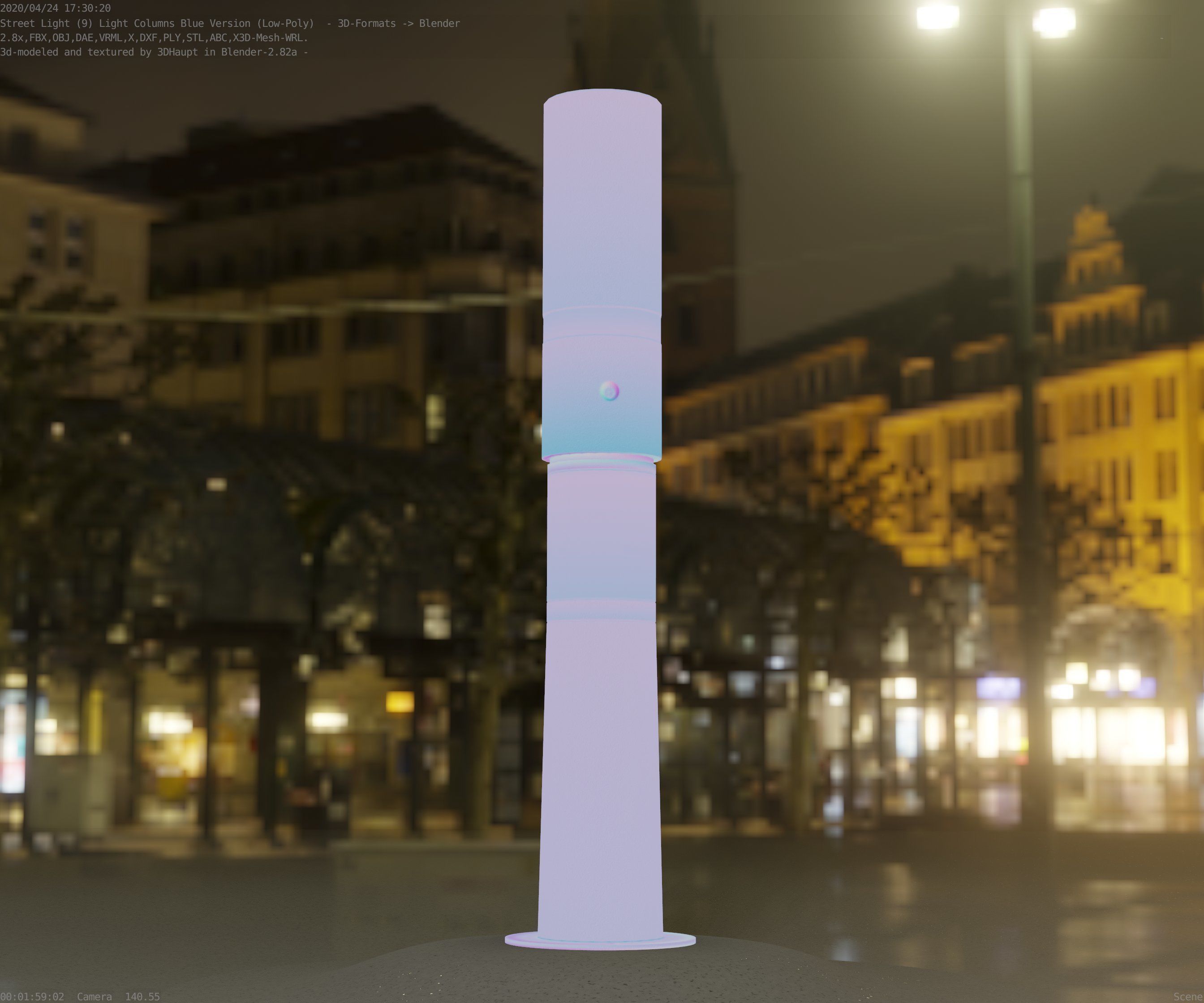 Low-Poly Blue Light Column 29 - Street Light Set-9 Low-poly 3D model_2