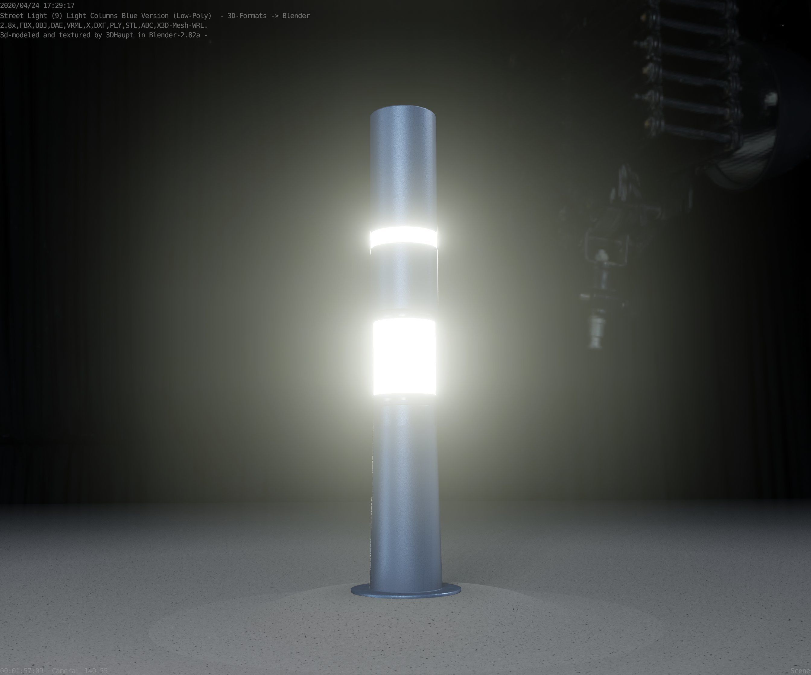 Low-Poly Blue Light Column 29 - Street Light Set-9 Low-poly 3D model_25