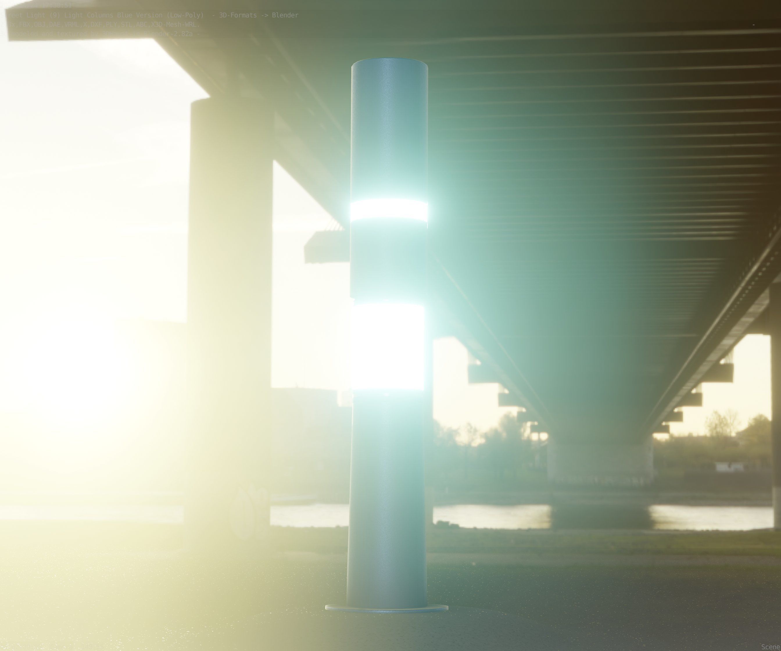 Low-Poly Blue Light Column 29 - Street Light Set-9 Low-poly 3D model_80