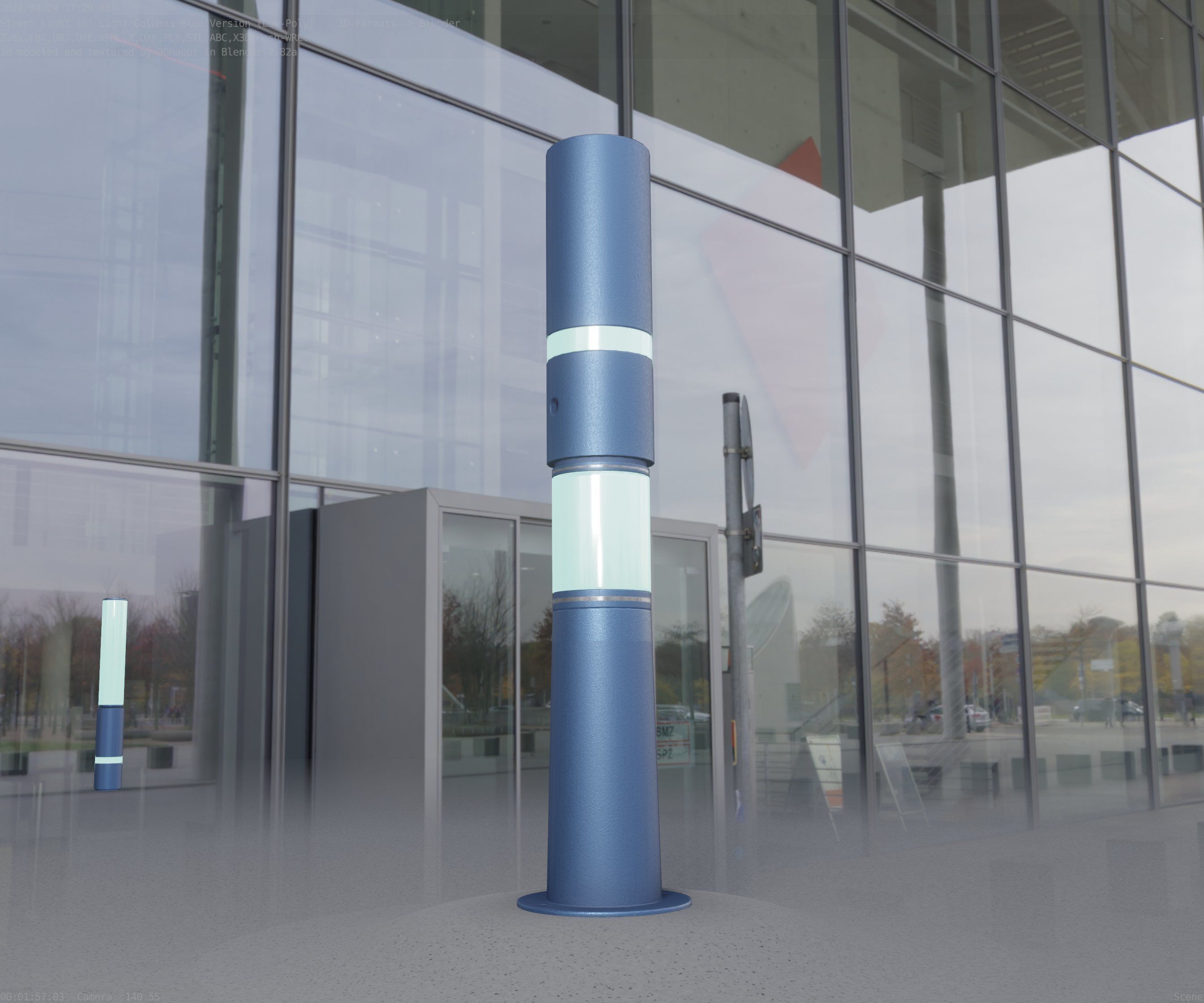 Low-Poly Blue Light Column 29 - Street Light Set-9 Low-poly 3D model_19