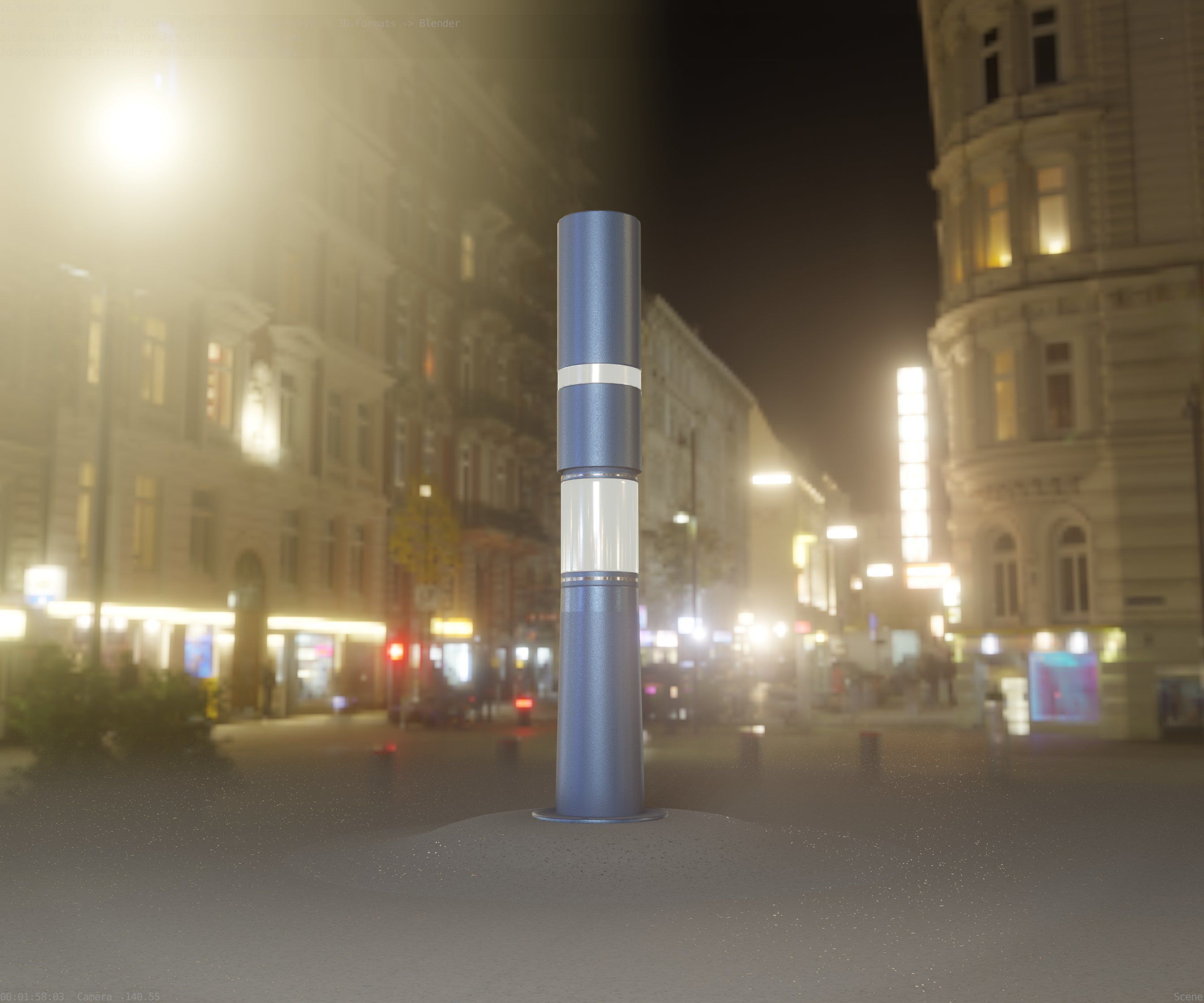 Low-Poly Blue Light Column 29 - Street Light Set-9 Low-poly 3D model_43