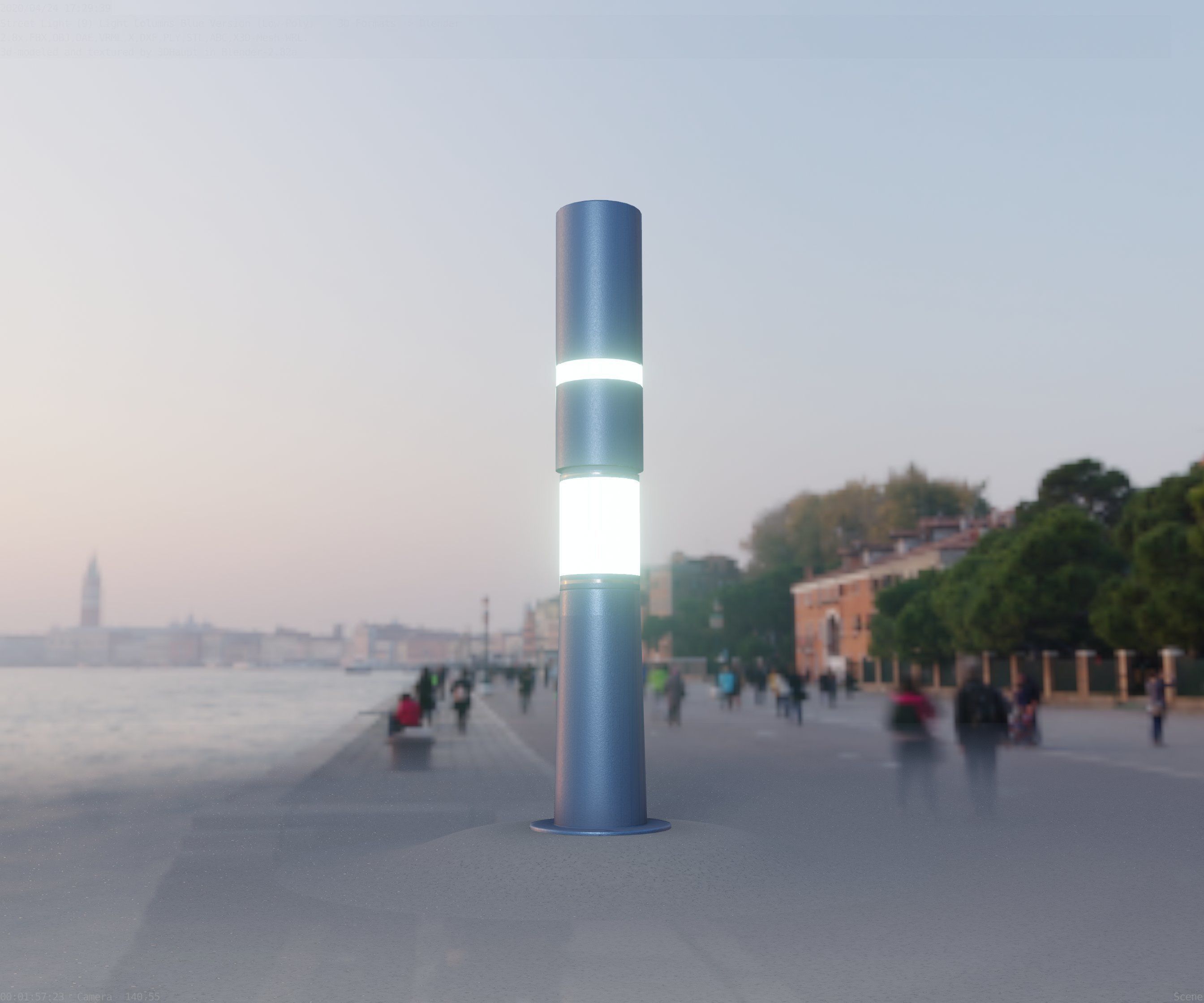 Low-Poly Blue Light Column 29 - Street Light Set-9 Low-poly 3D model_39