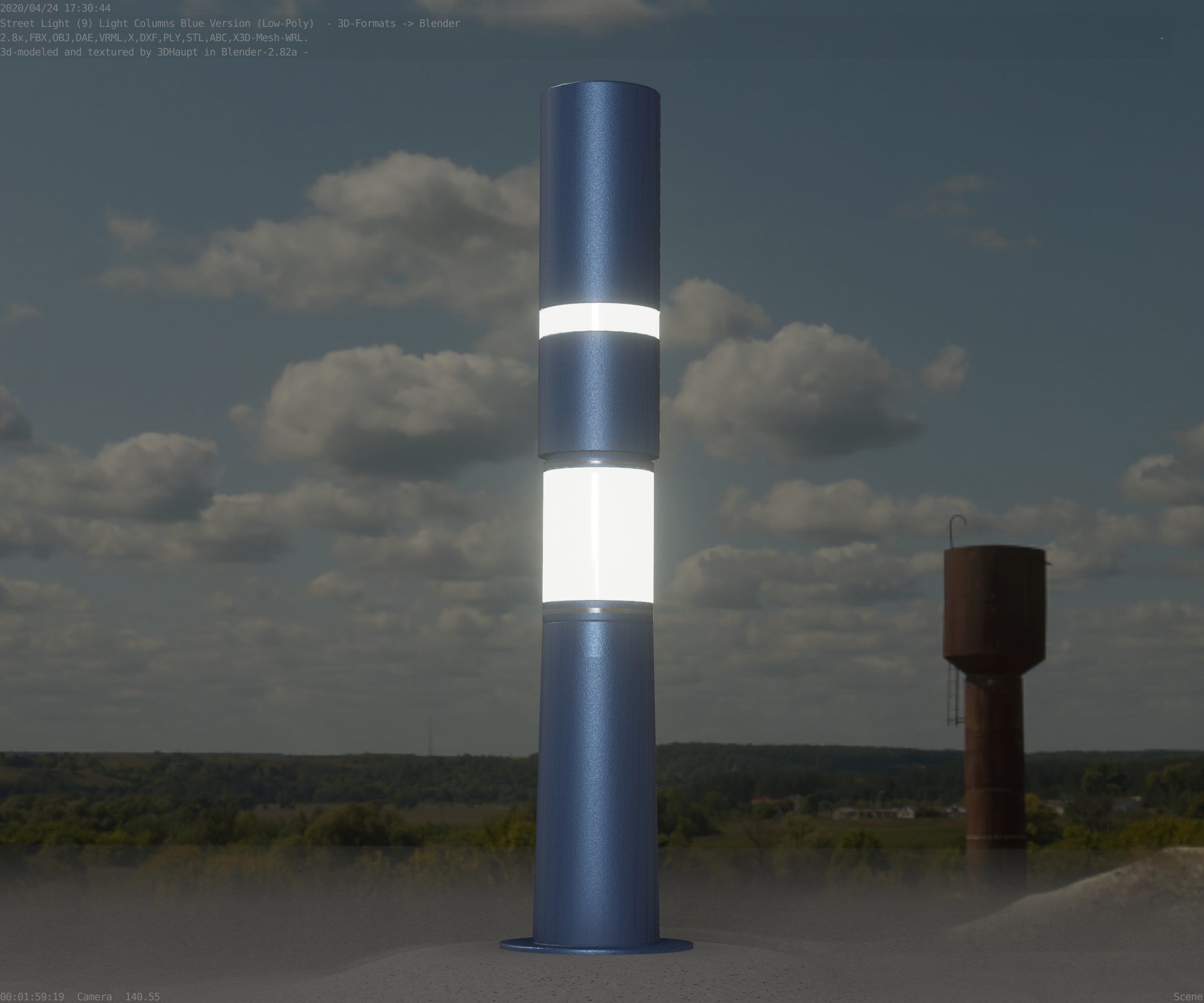 Low-Poly Blue Light Column 29 - Street Light Set-9 Low-poly 3D model_75