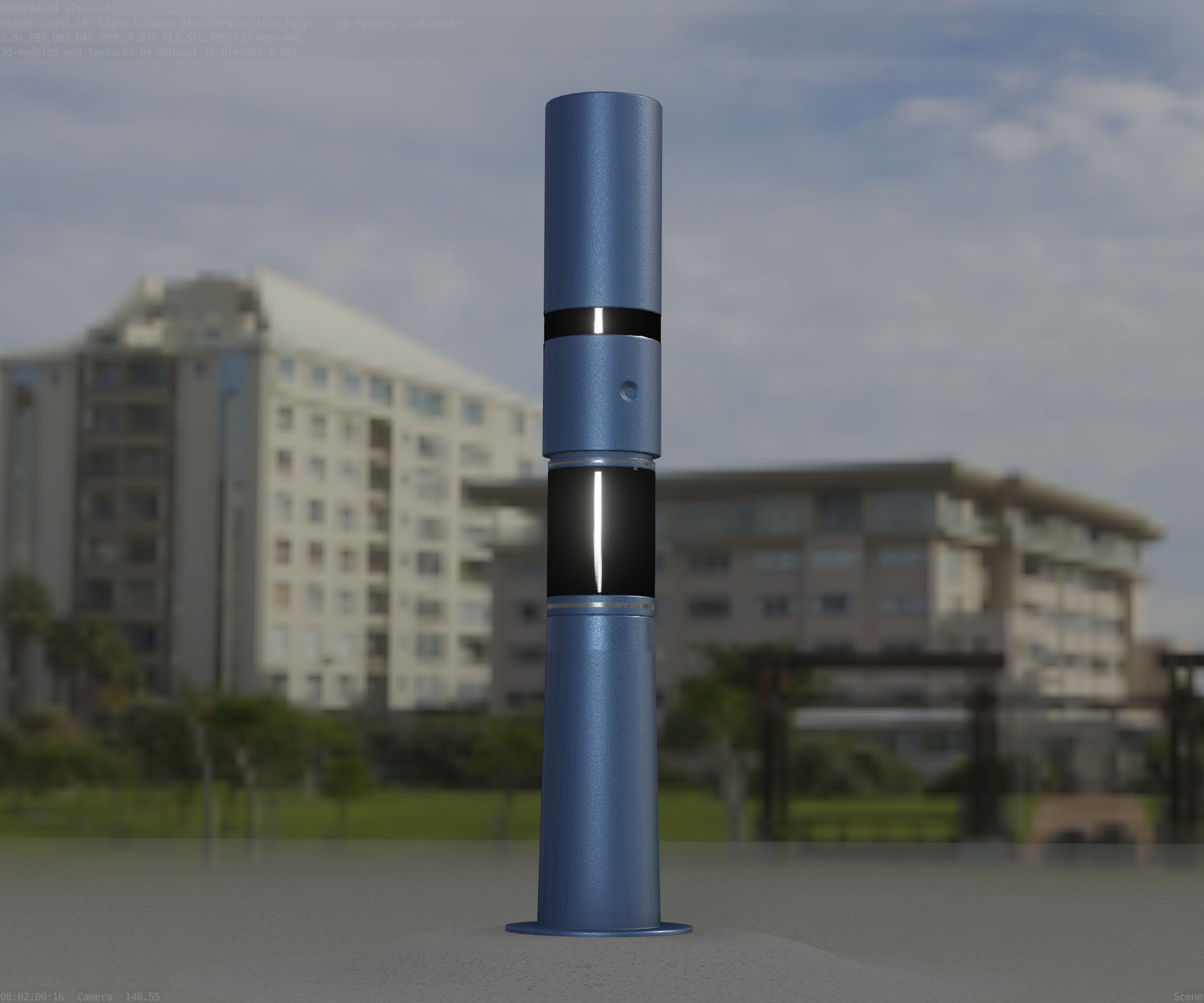 Low-Poly Blue Light Column 29 - Street Light Set-9 Low-poly 3D model_96