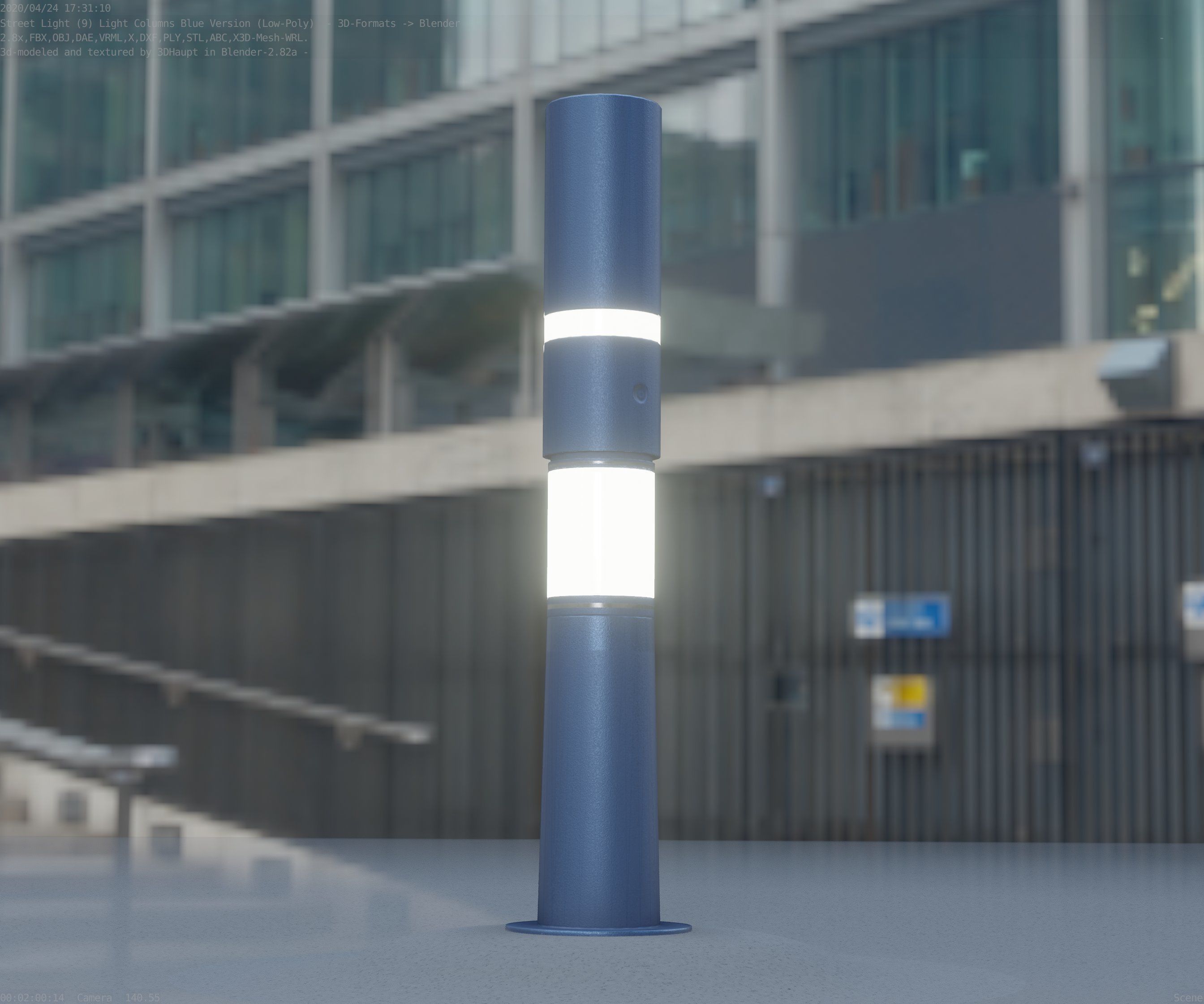 Low-Poly Blue Light Column 29 - Street Light Set-9 Low-poly 3D model_94