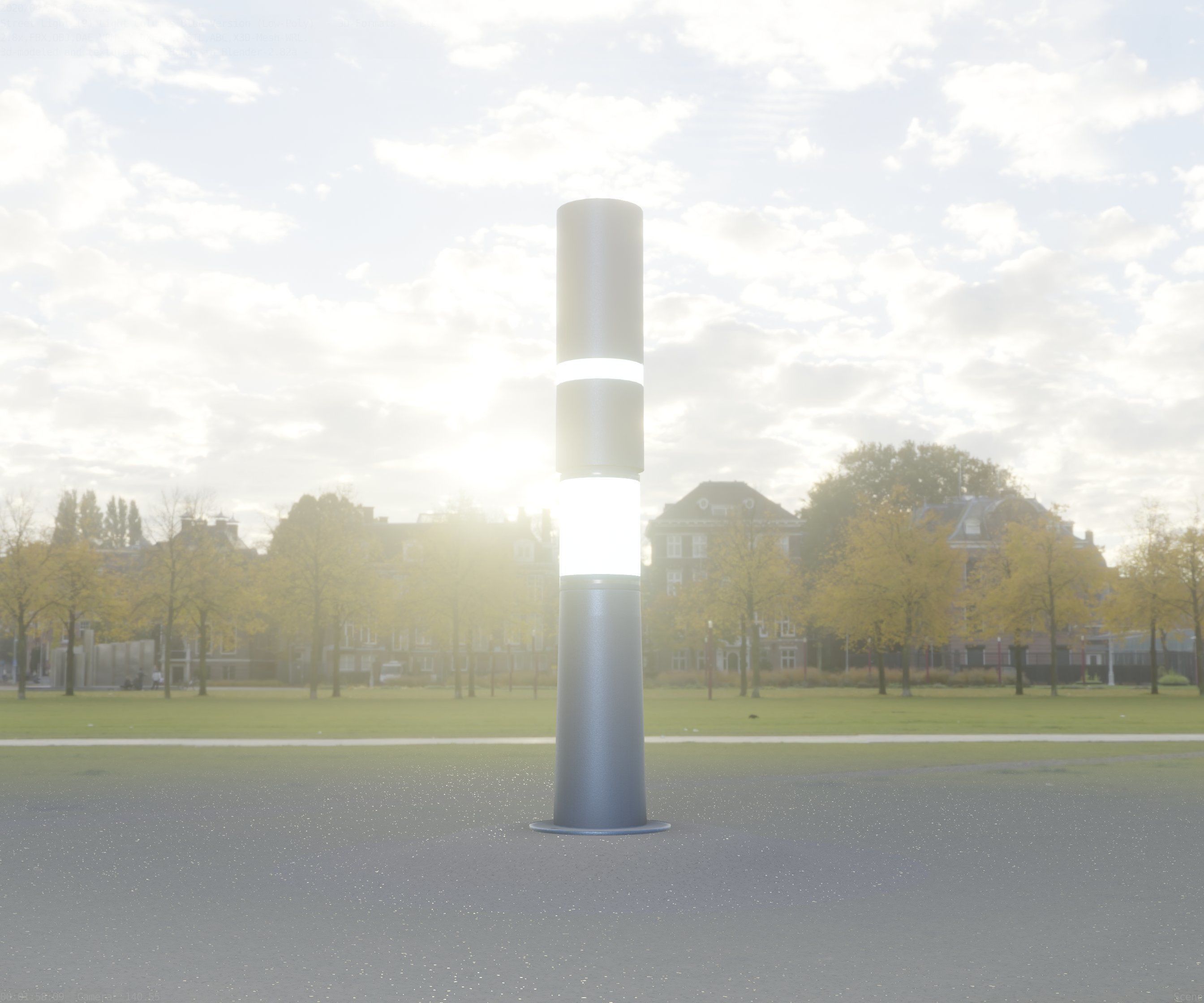 Low-Poly Blue Light Column 29 - Street Light Set-9 Low-poly 3D model_49