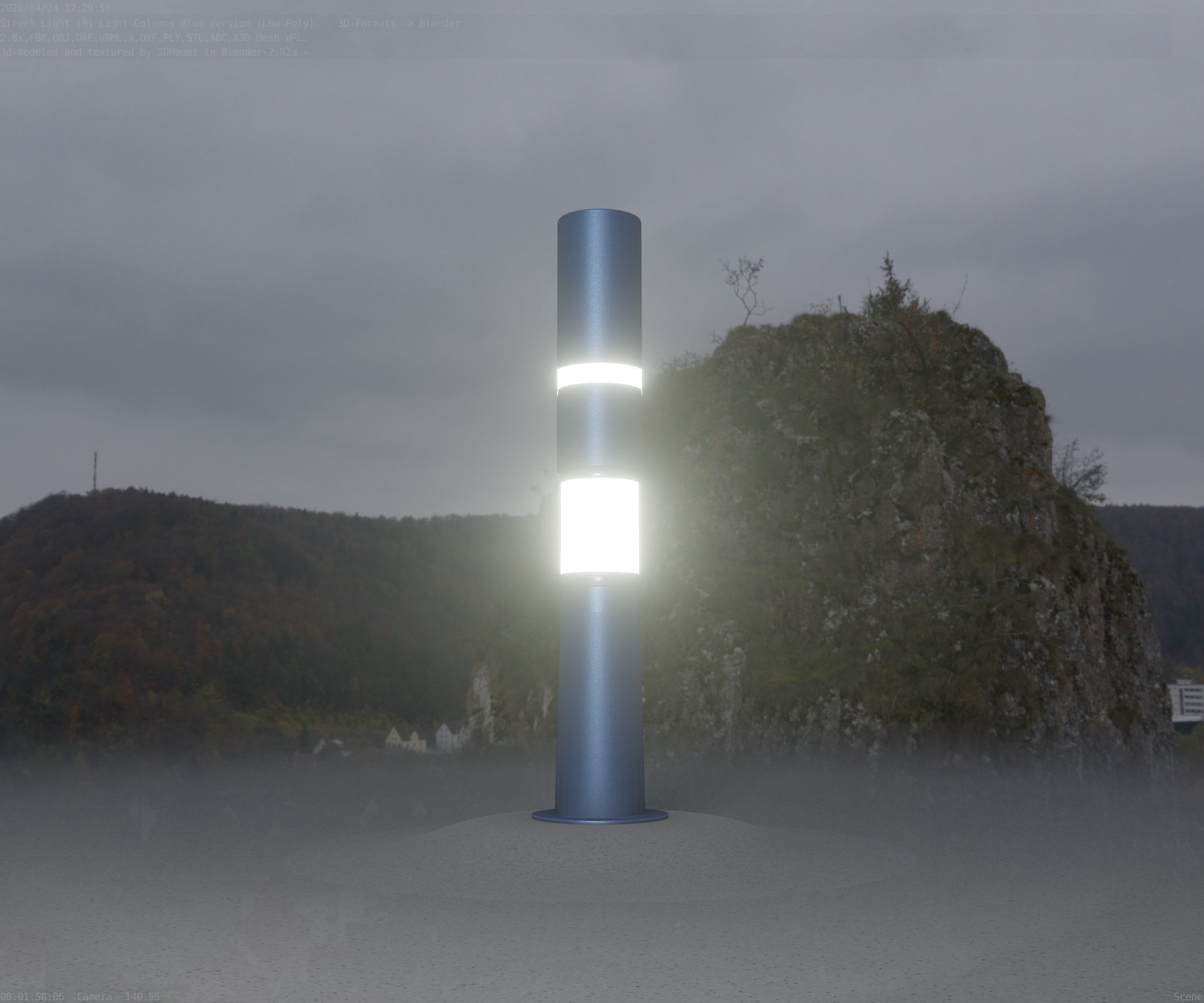 Low-Poly Blue Light Column 29 - Street Light Set-9 Low-poly 3D model_46
