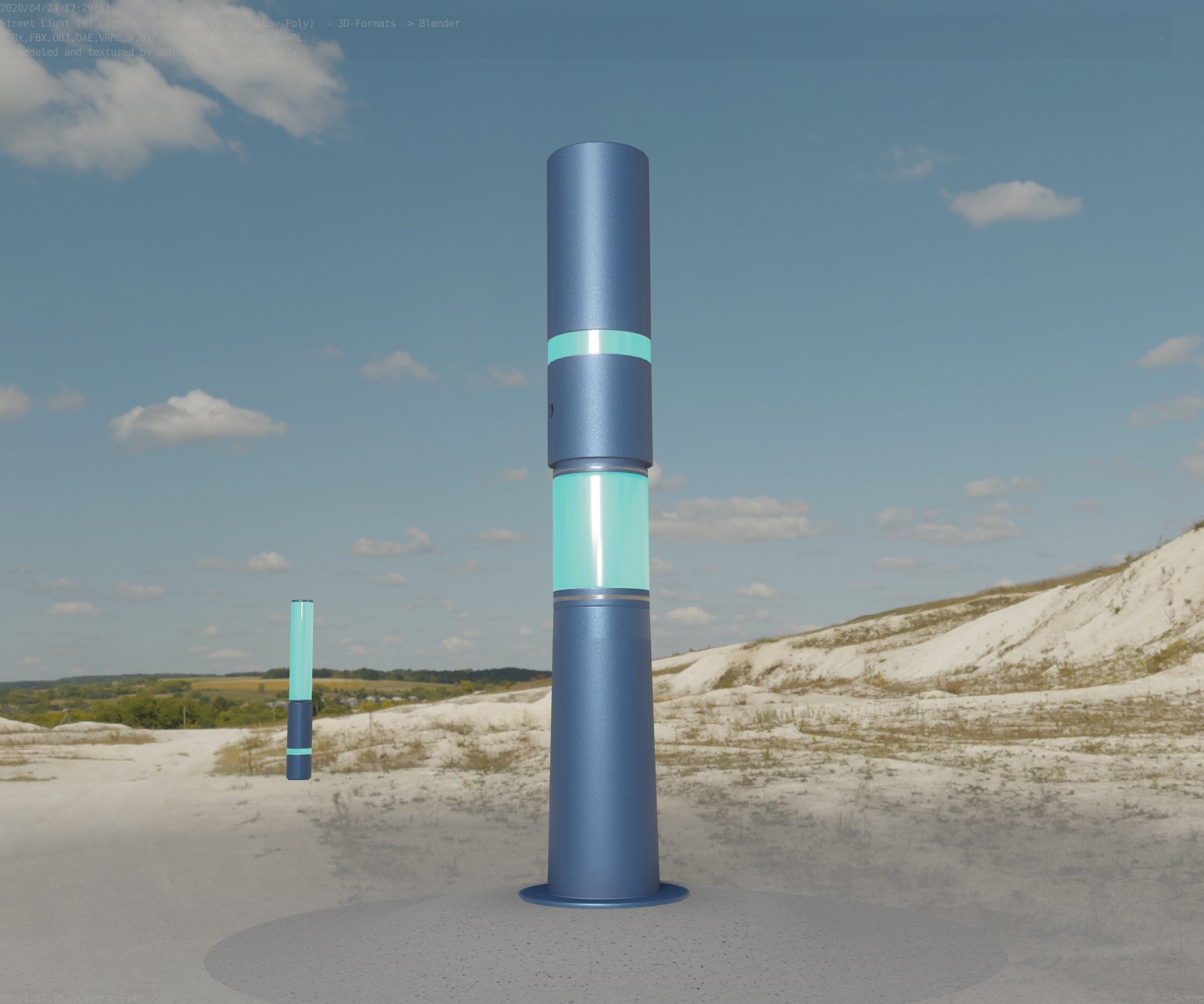 Low-Poly Blue Light Column 29 - Street Light Set-9 Low-poly 3D model_21