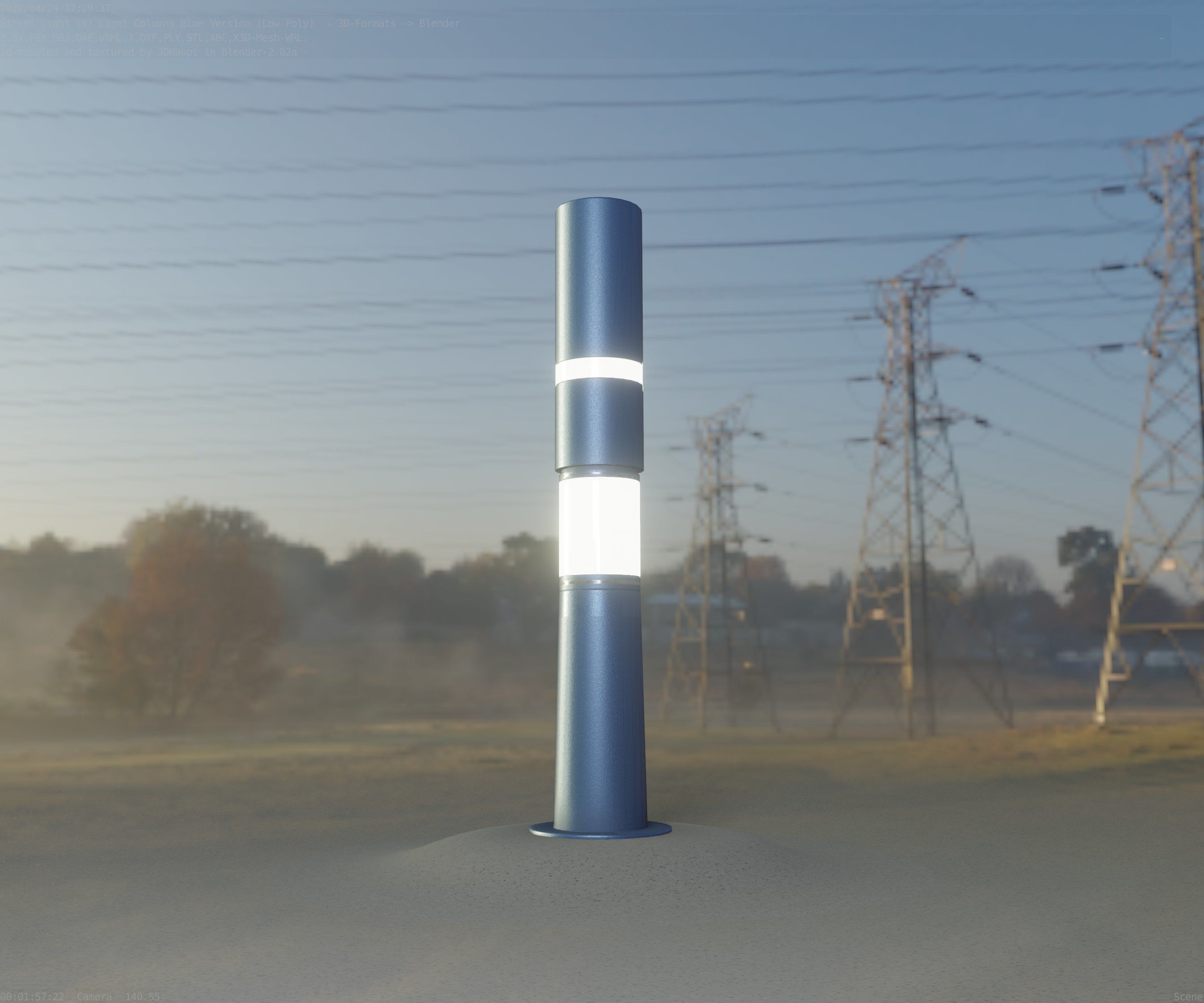 Low-Poly Blue Light Column 29 - Street Light Set-9 Low-poly 3D model_38