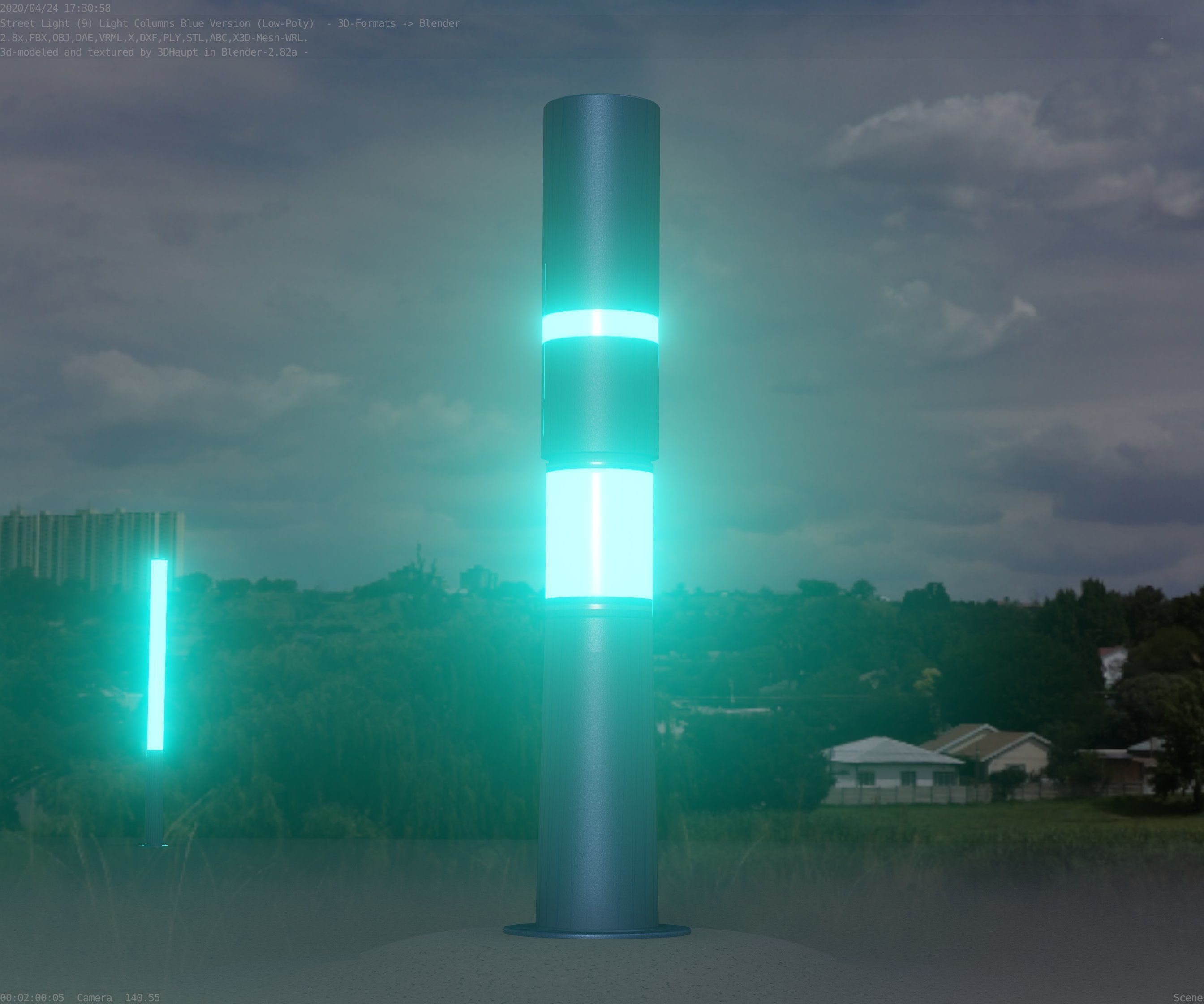 Low-Poly Blue Light Column 29 - Street Light Set-9 Low-poly 3D model_85