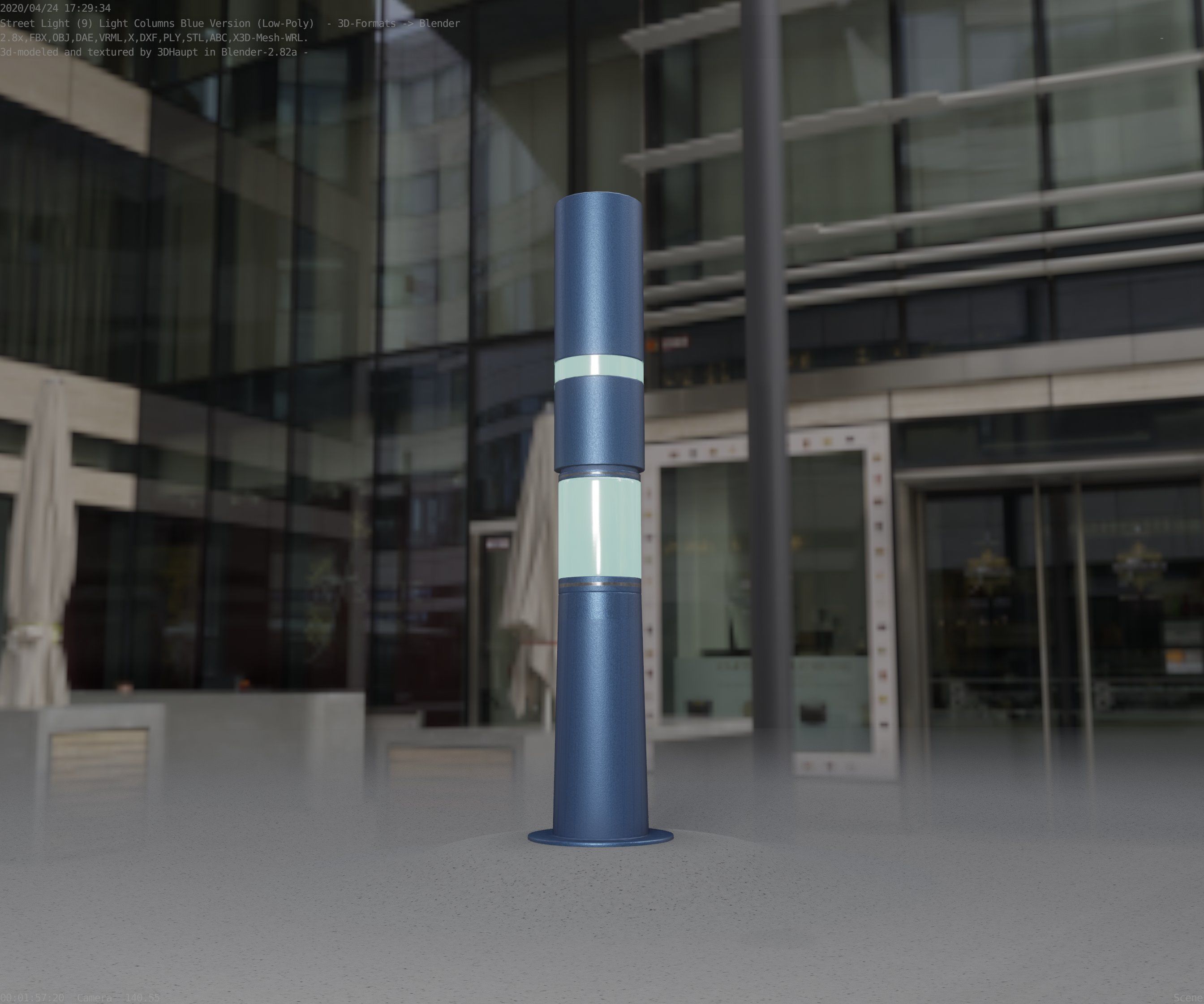 Low-Poly Blue Light Column 29 - Street Light Set-9 Low-poly 3D model_36