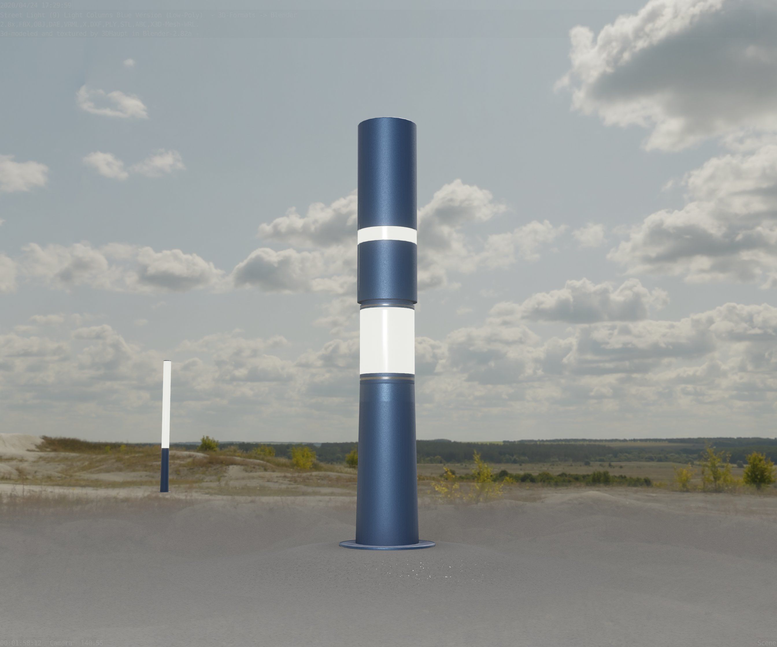 Low-Poly Blue Light Column 29 - Street Light Set-9 Low-poly 3D model_52