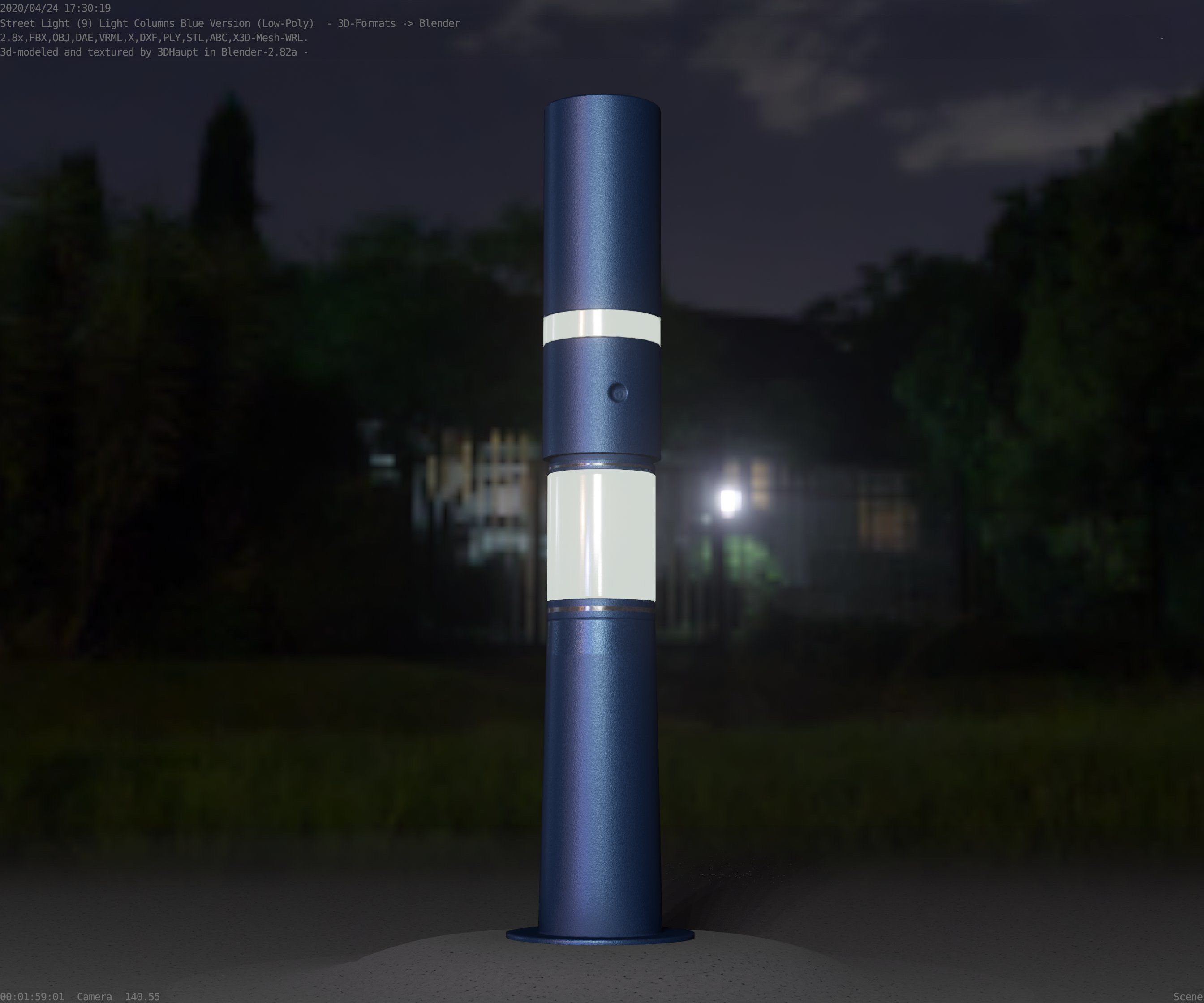 Low-Poly Blue Light Column 29 - Street Light Set-9 Low-poly 3D model_1