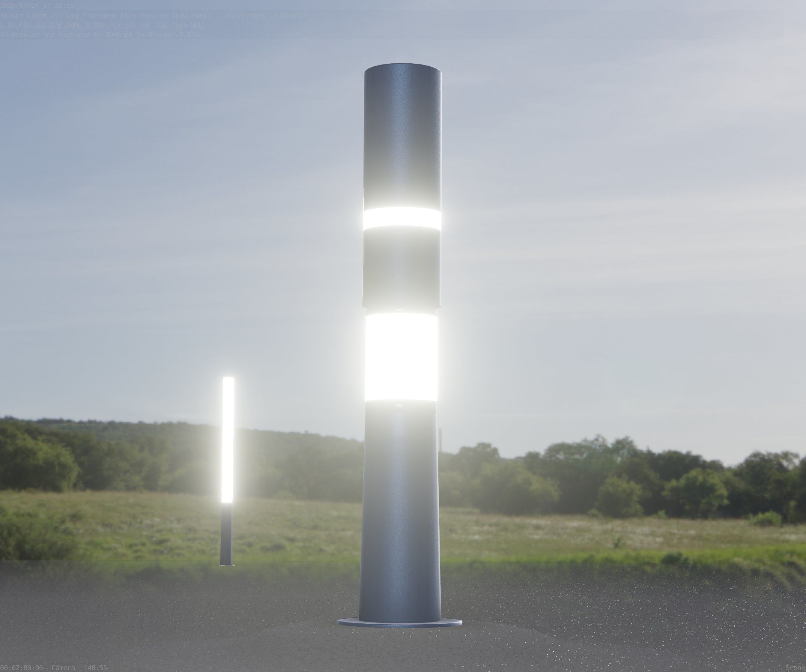 Low-Poly Blue Light Column 29 - Street Light Set-9 Low-poly 3D model_86
