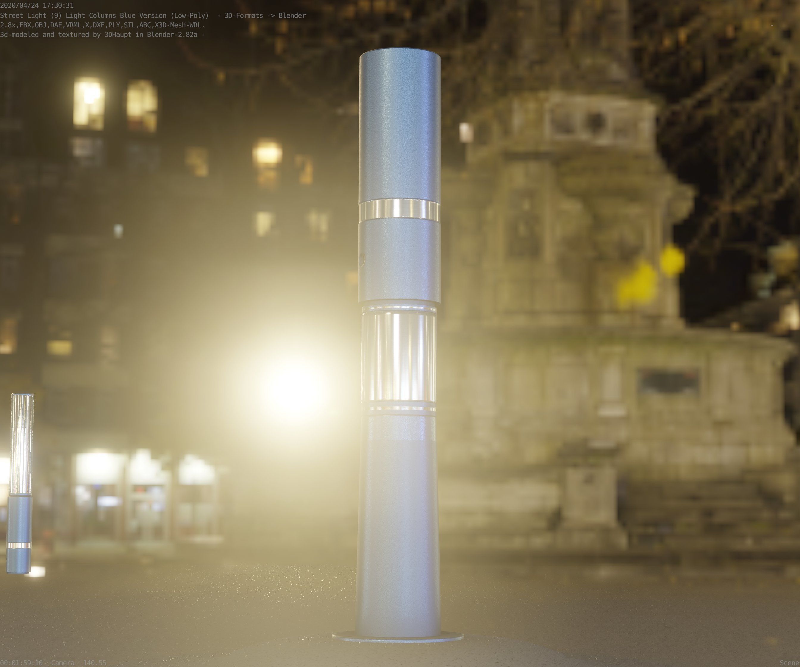 Low-Poly Blue Light Column 29 - Street Light Set-9 Low-poly 3D model_66