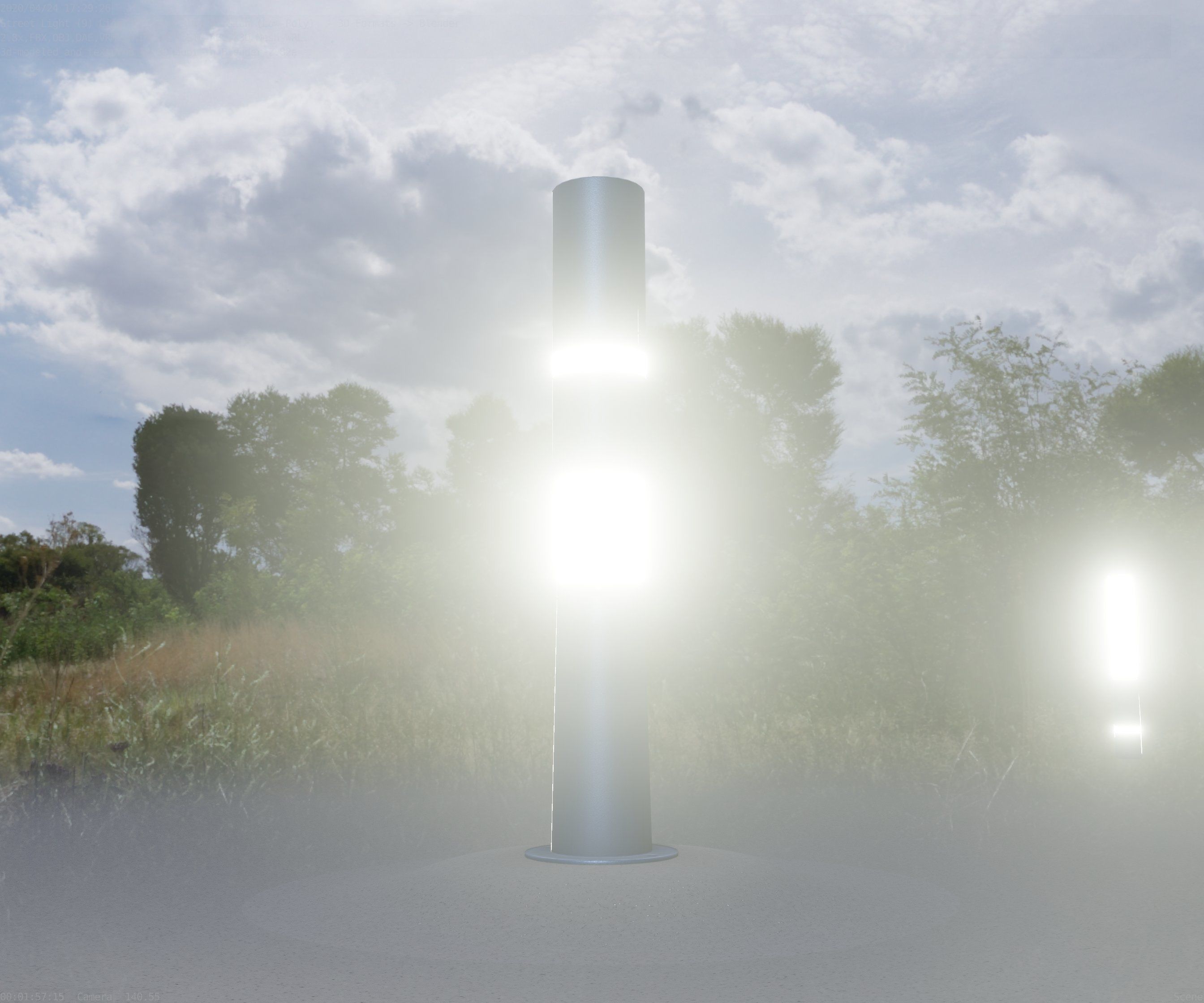 Low-Poly Blue Light Column 29 - Street Light Set-9 Low-poly 3D model_31