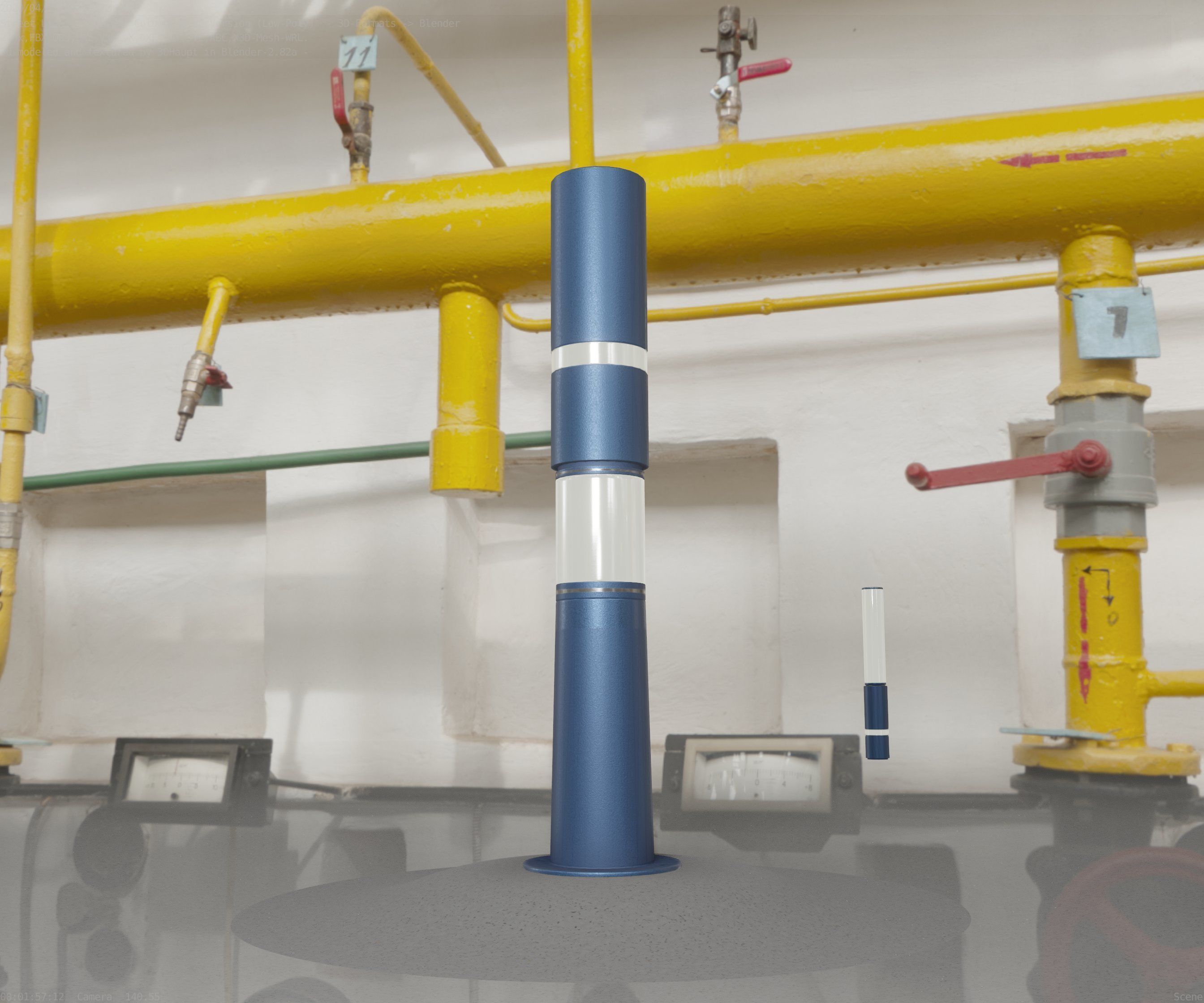 Low-Poly Blue Light Column 29 - Street Light Set-9 Low-poly 3D model_28