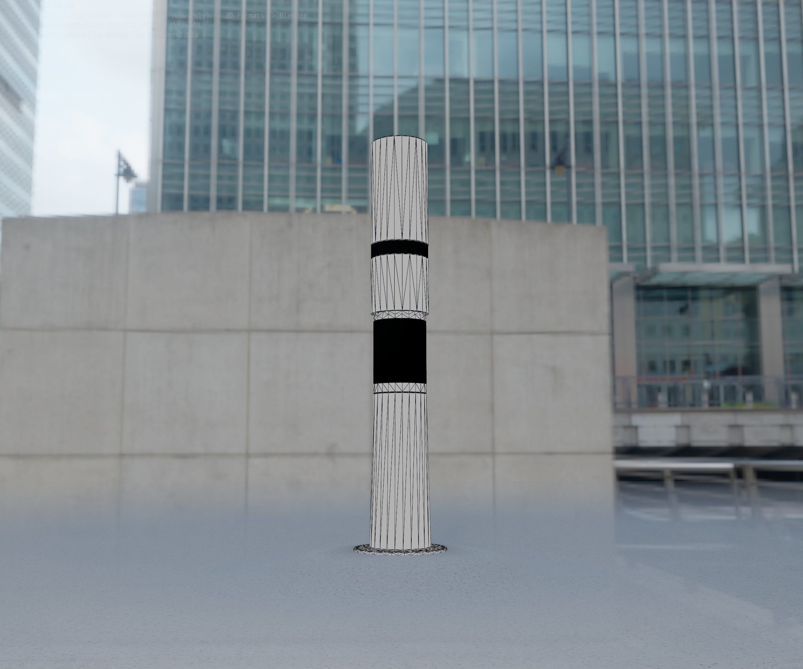 Low-Poly Blue Light Column 29 - Street Light Set-9 Low-poly 3D model_40