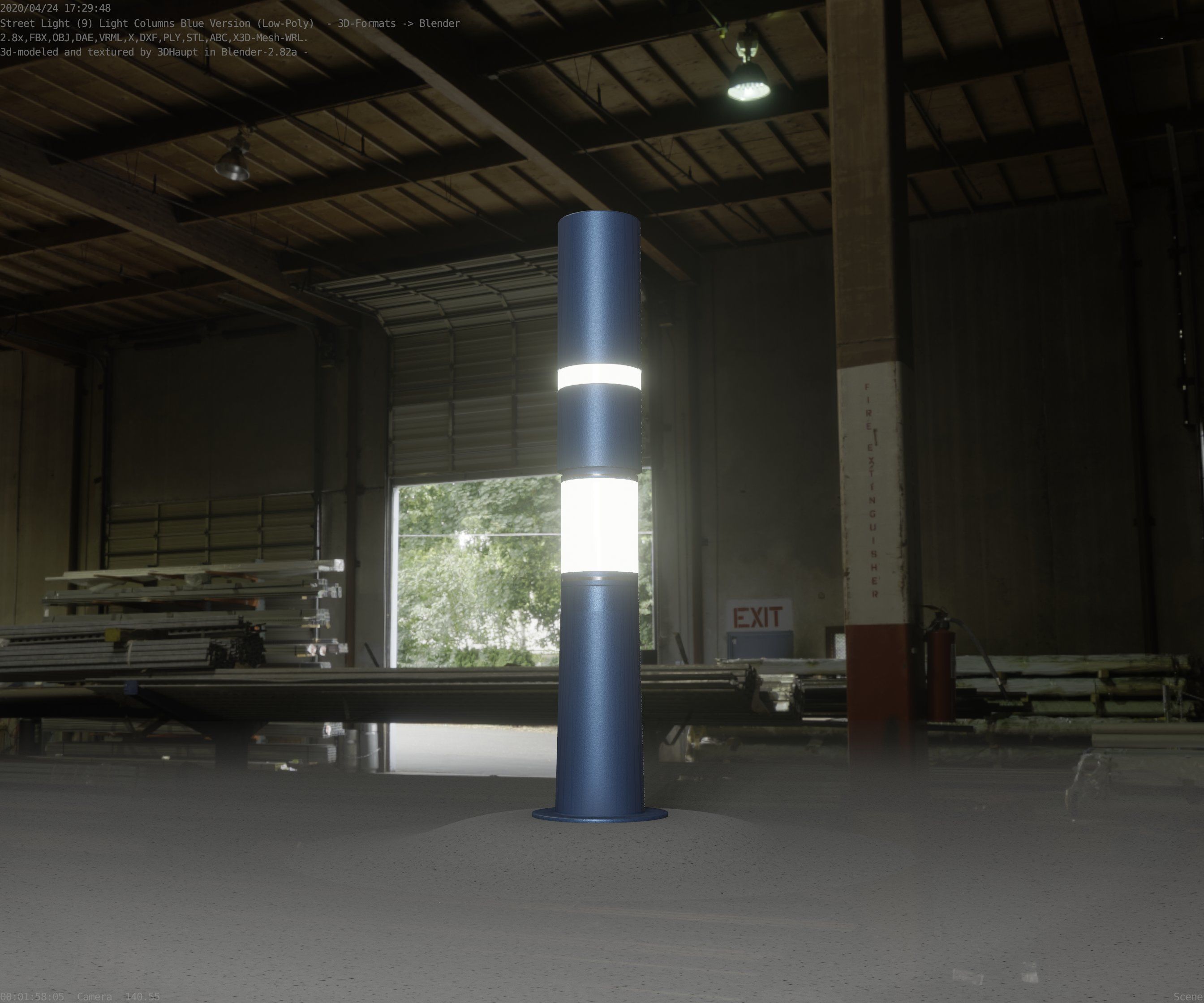 Low-Poly Blue Light Column 29 - Street Light Set-9 Low-poly 3D model_45
