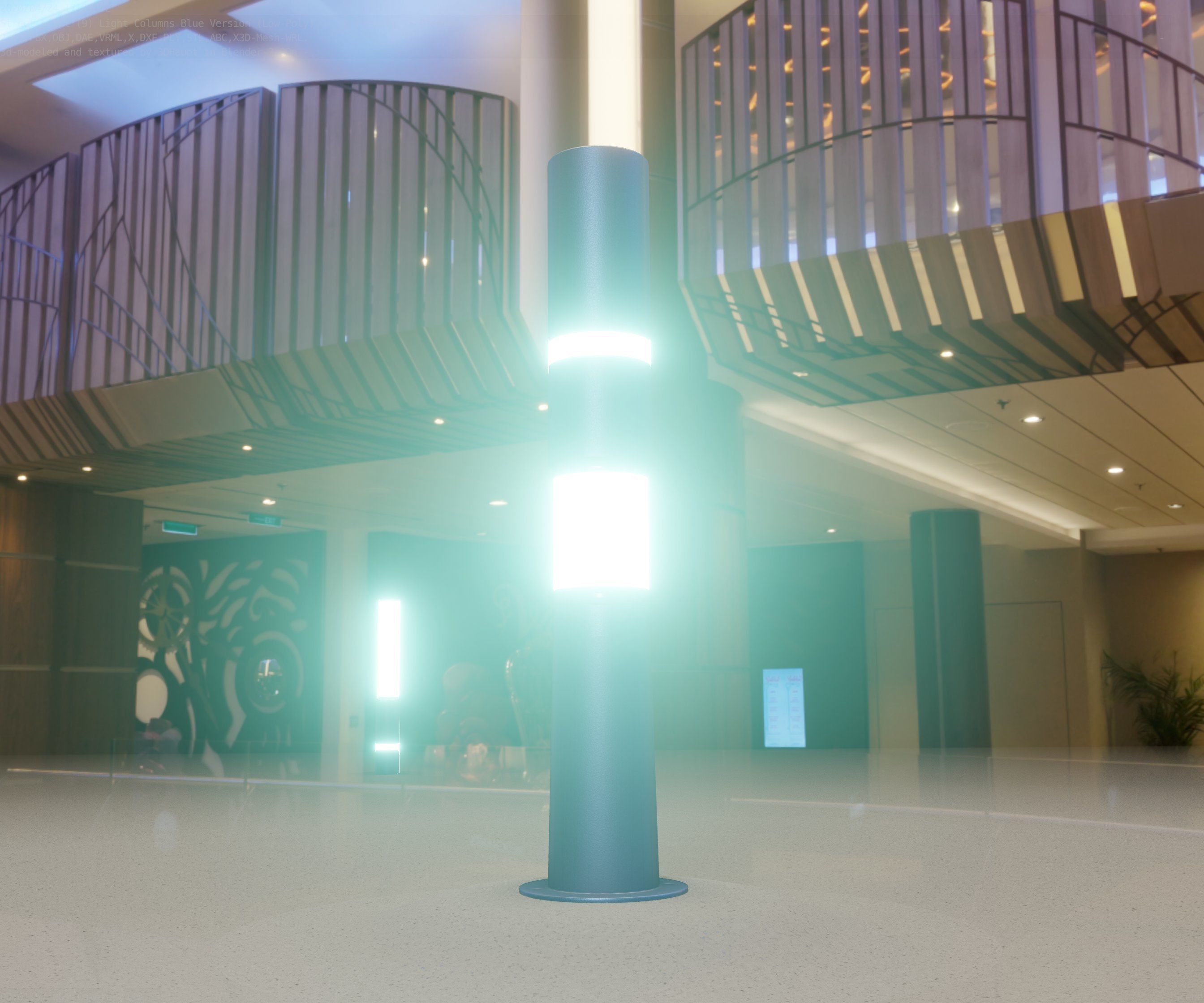 Low-Poly Blue Light Column 29 - Street Light Set-9 Low-poly 3D model_22