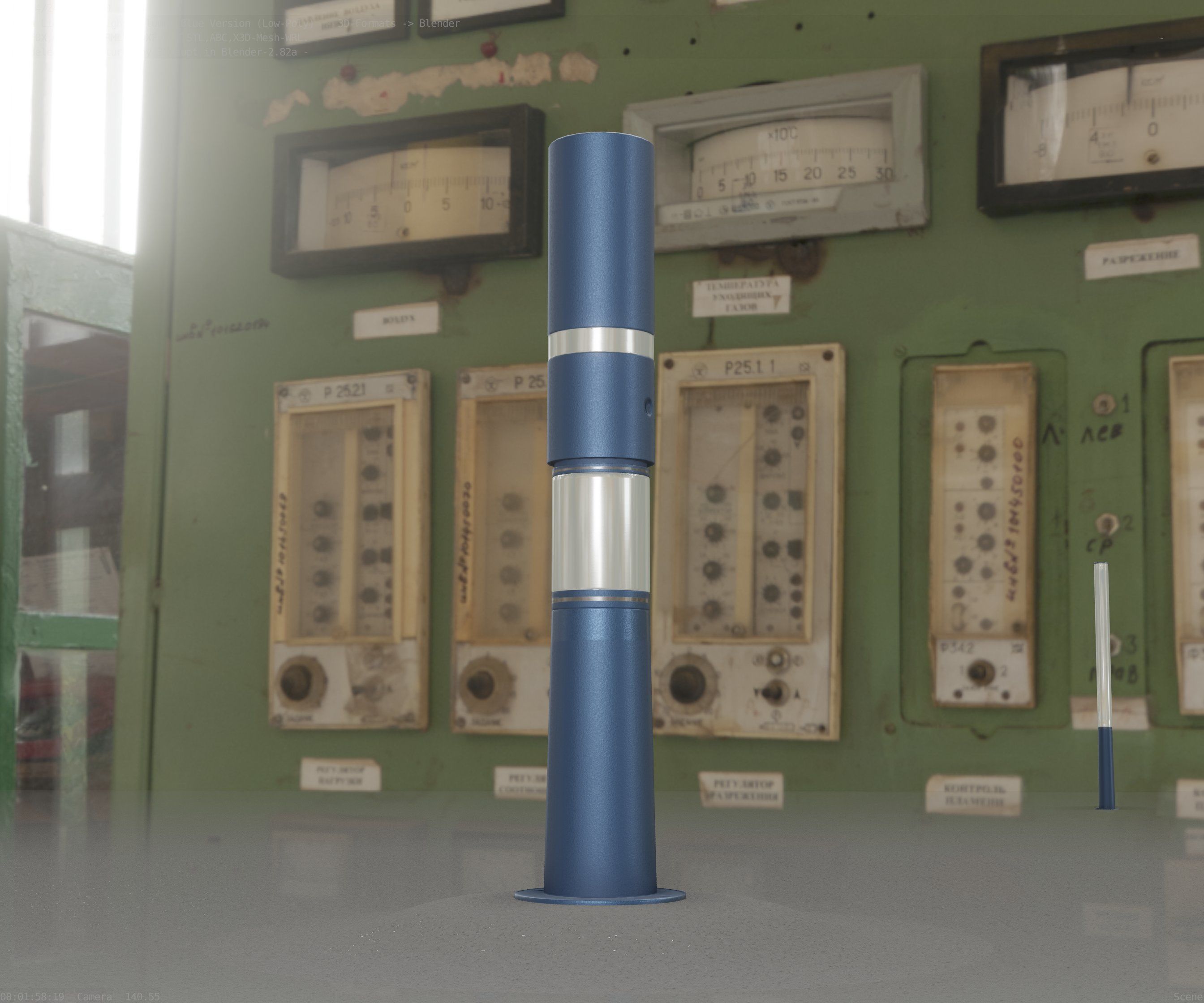 Low-Poly Blue Light Column 29 - Street Light Set-9 Low-poly 3D model_59