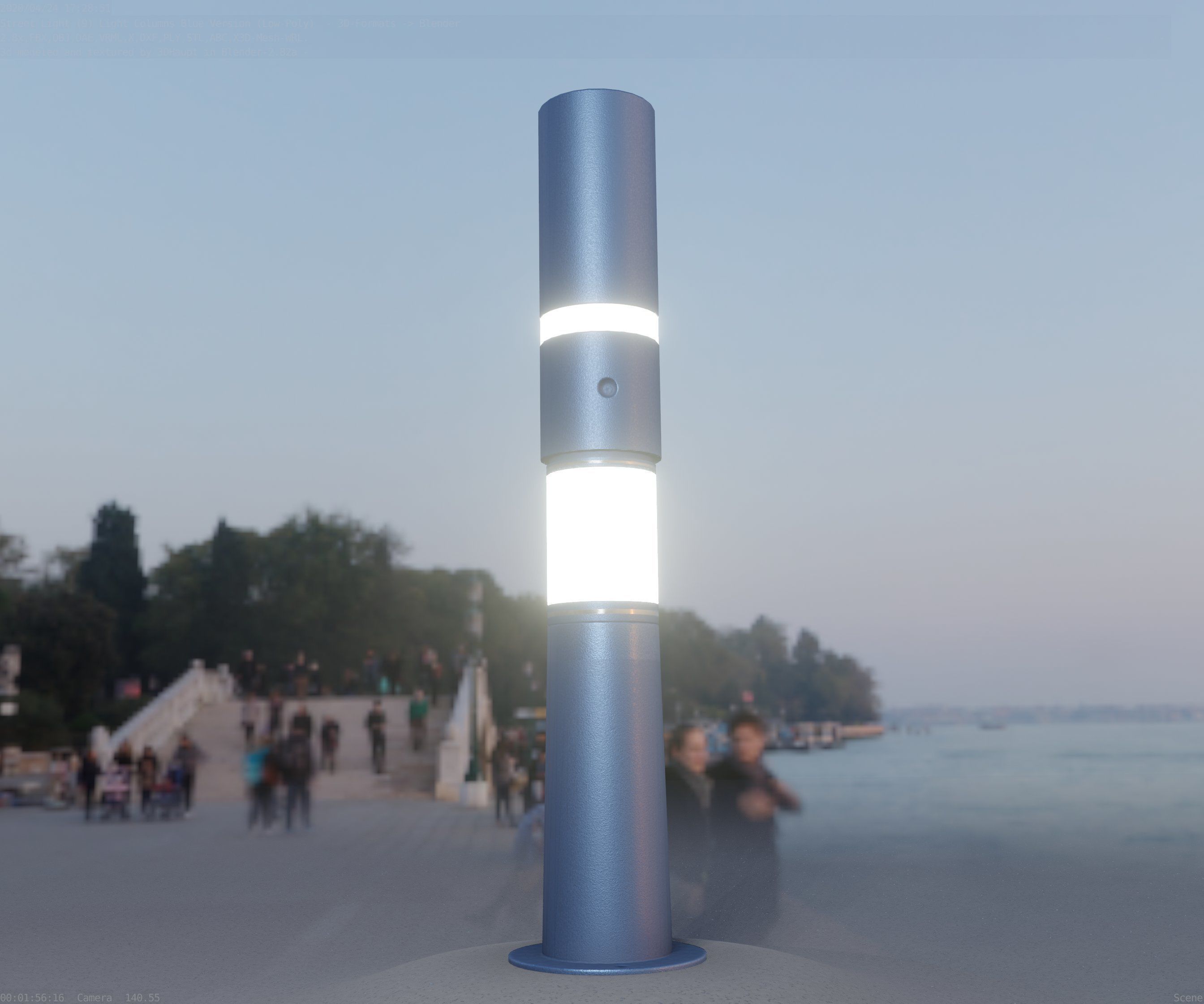 Low-Poly Blue Light Column 29 - Street Light Set-9 Low-poly 3D model_8