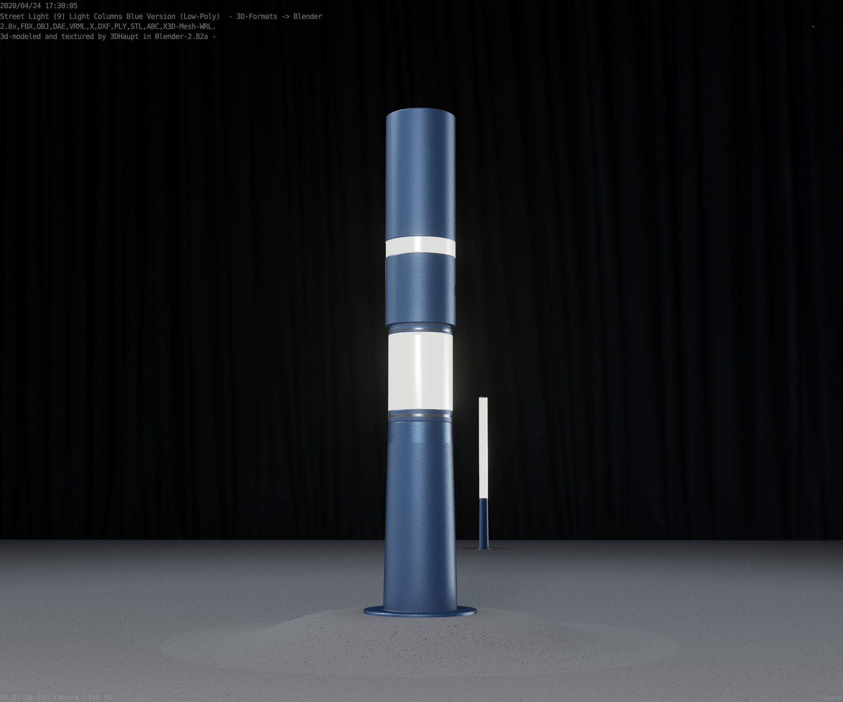 Low-Poly Blue Light Column 29 - Street Light Set-9 Low-poly 3D model_56