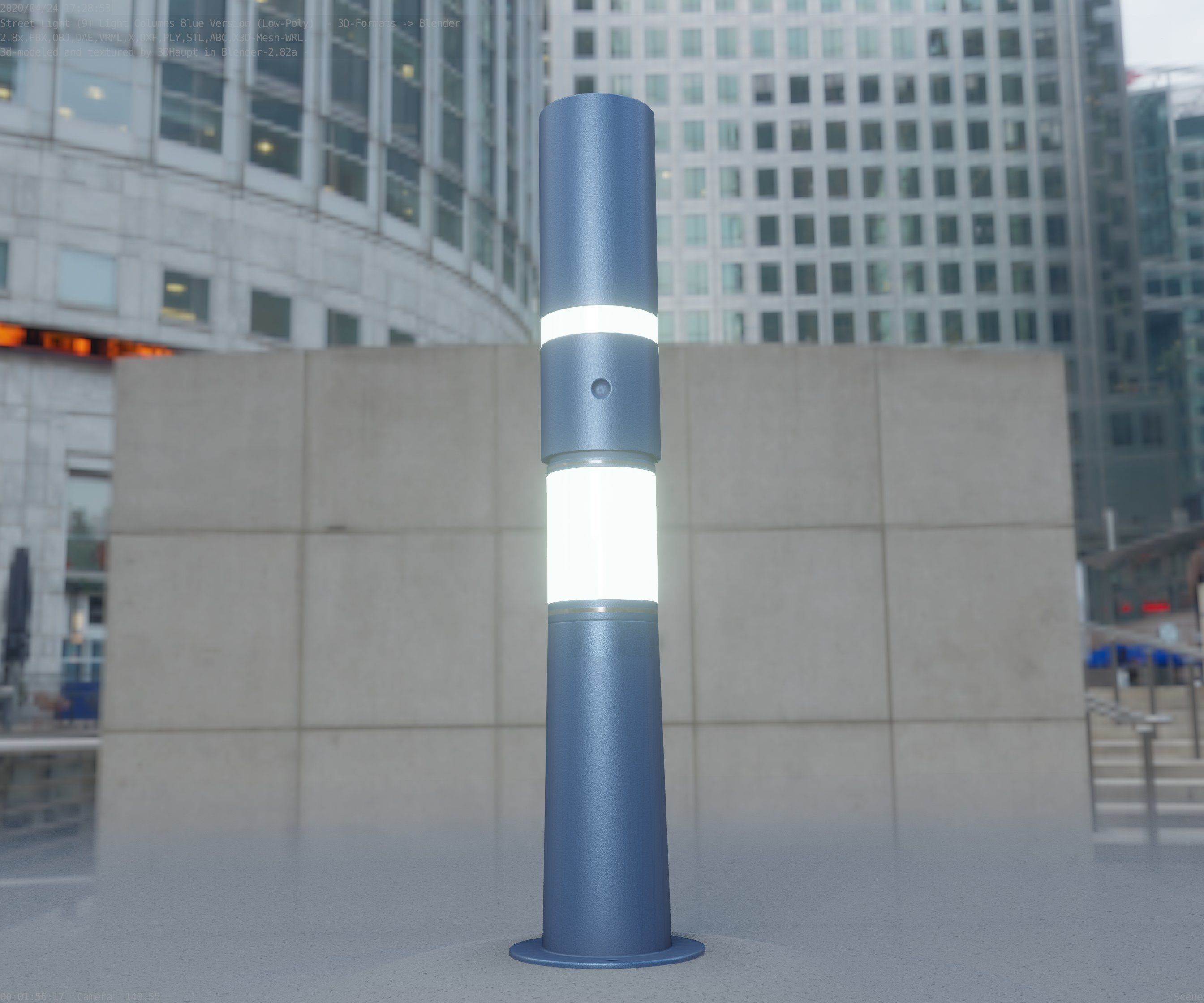 Low-Poly Blue Light Column 29 - Street Light Set-9 Low-poly 3D model_9
