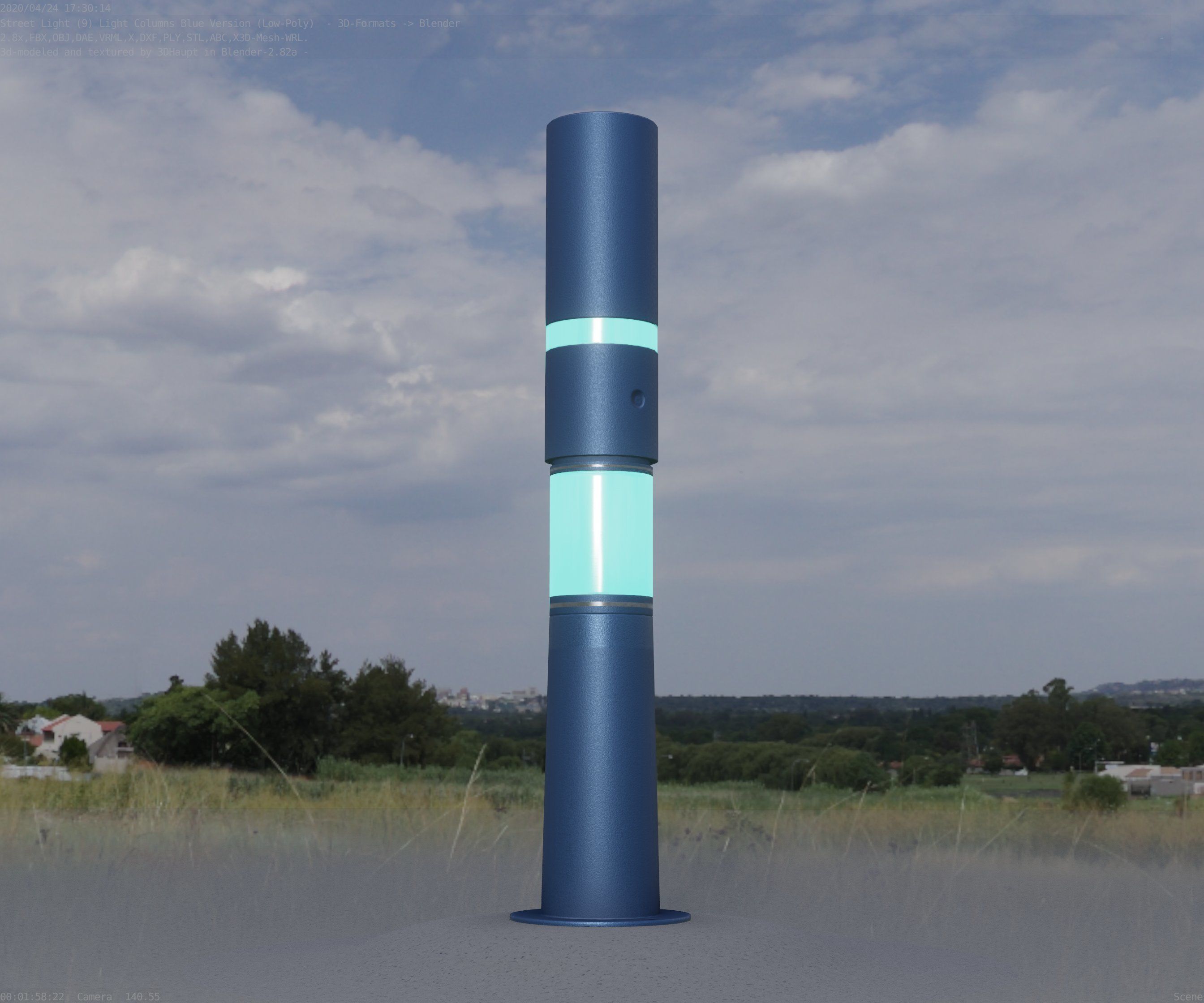 Low-Poly Blue Light Column 29 - Street Light Set-9 Low-poly 3D model_62