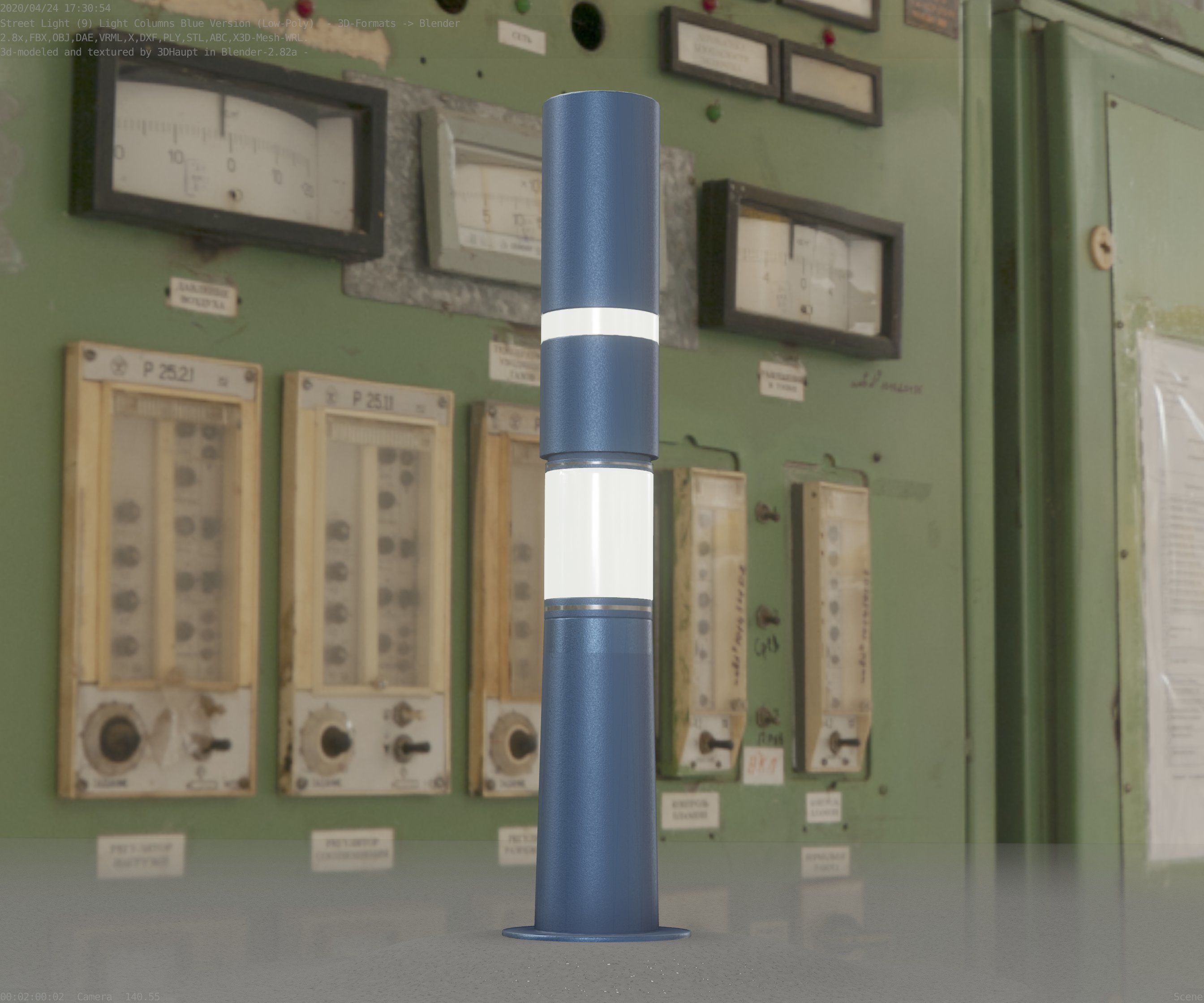 Low-Poly Blue Light Column 29 - Street Light Set-9 Low-poly 3D model_82