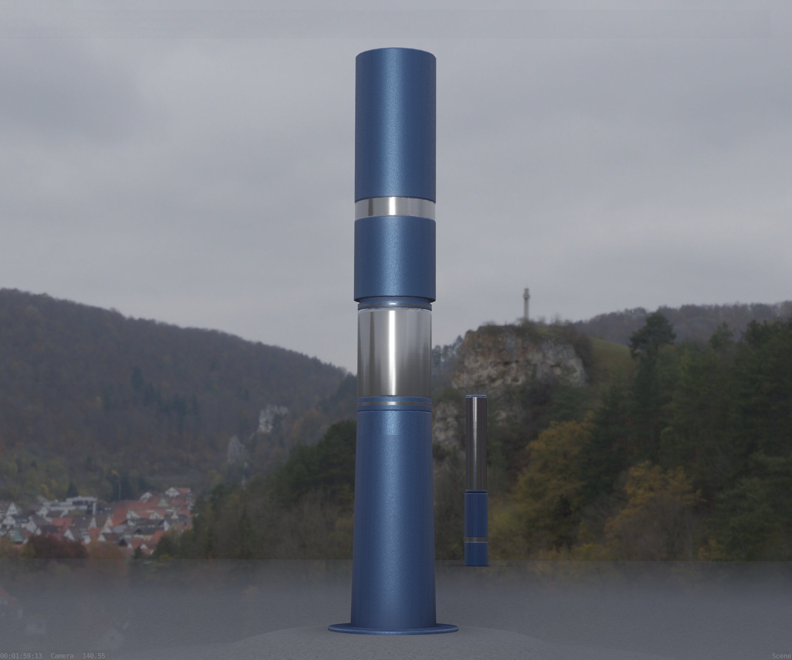 Low-Poly Blue Light Column 29 - Street Light Set-9 Low-poly 3D model_69