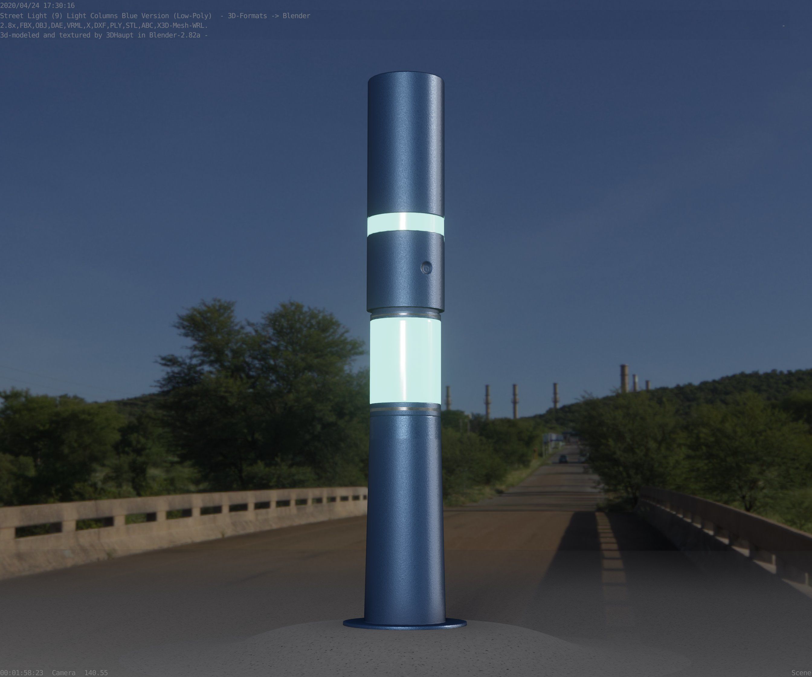 Low-Poly Blue Light Column 29 - Street Light Set-9 Low-poly 3D model_63