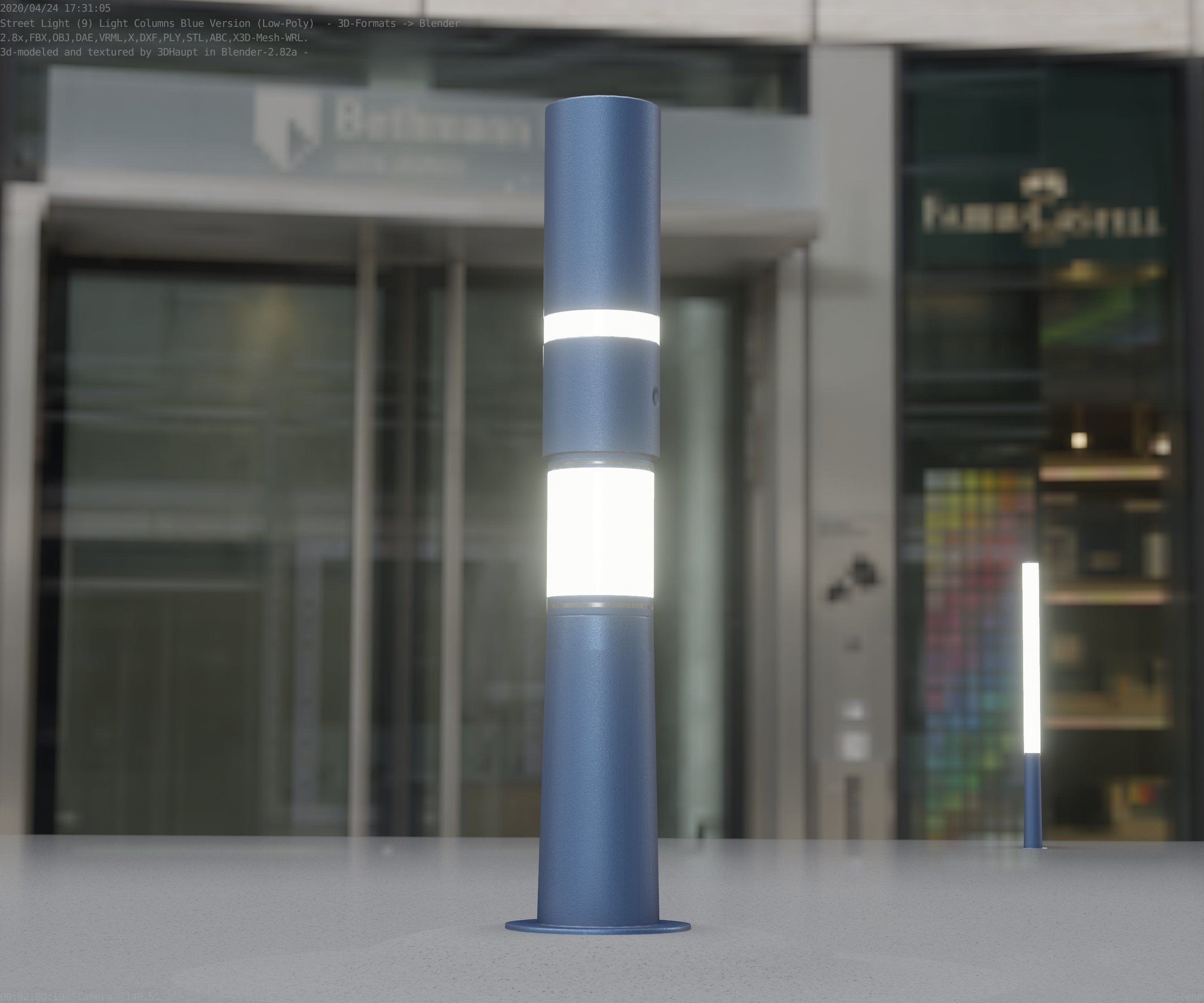 Low-Poly Blue Light Column 29 - Street Light Set-9 Low-poly 3D model_90