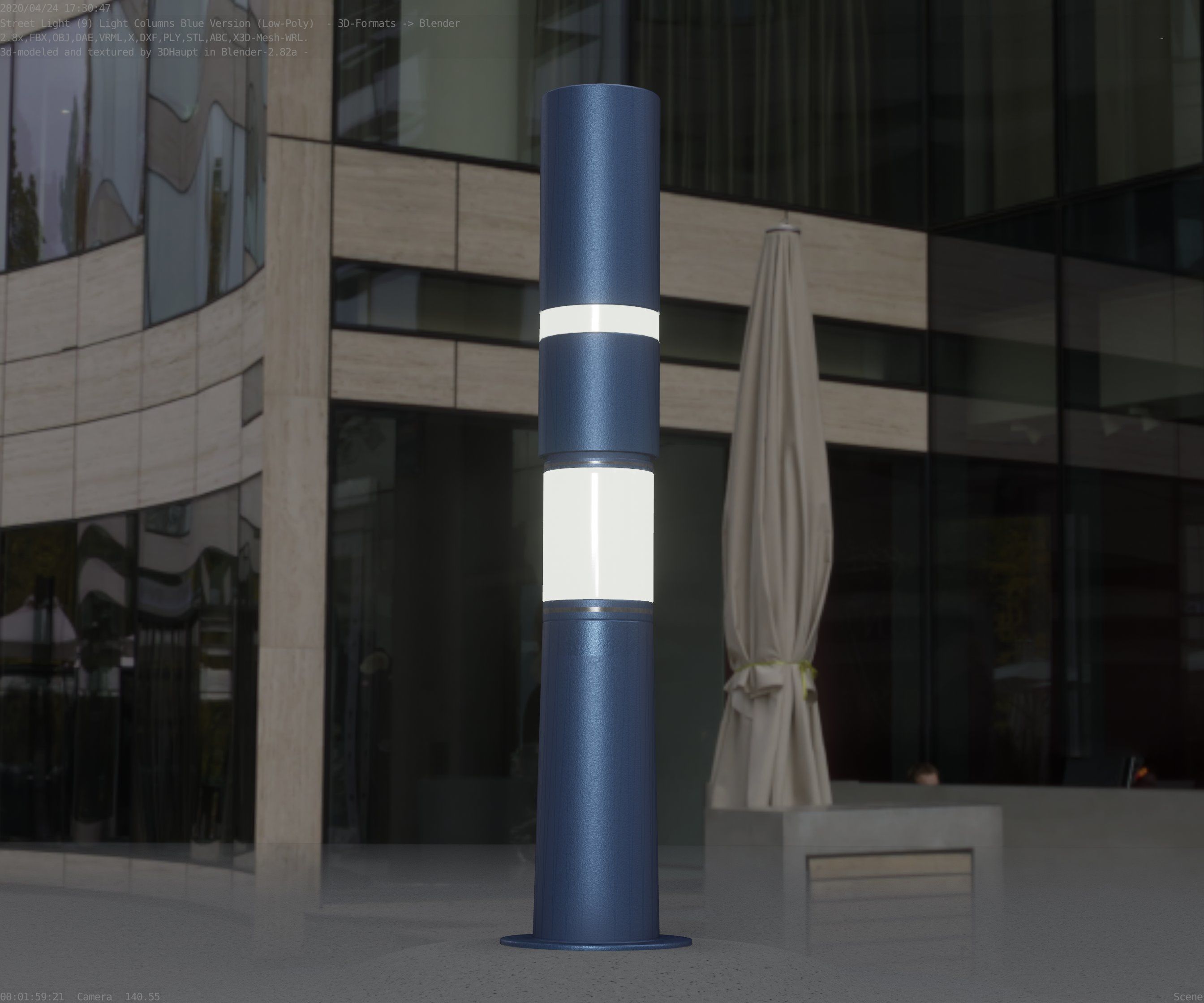 Low-Poly Blue Light Column 29 - Street Light Set-9 Low-poly 3D model_77