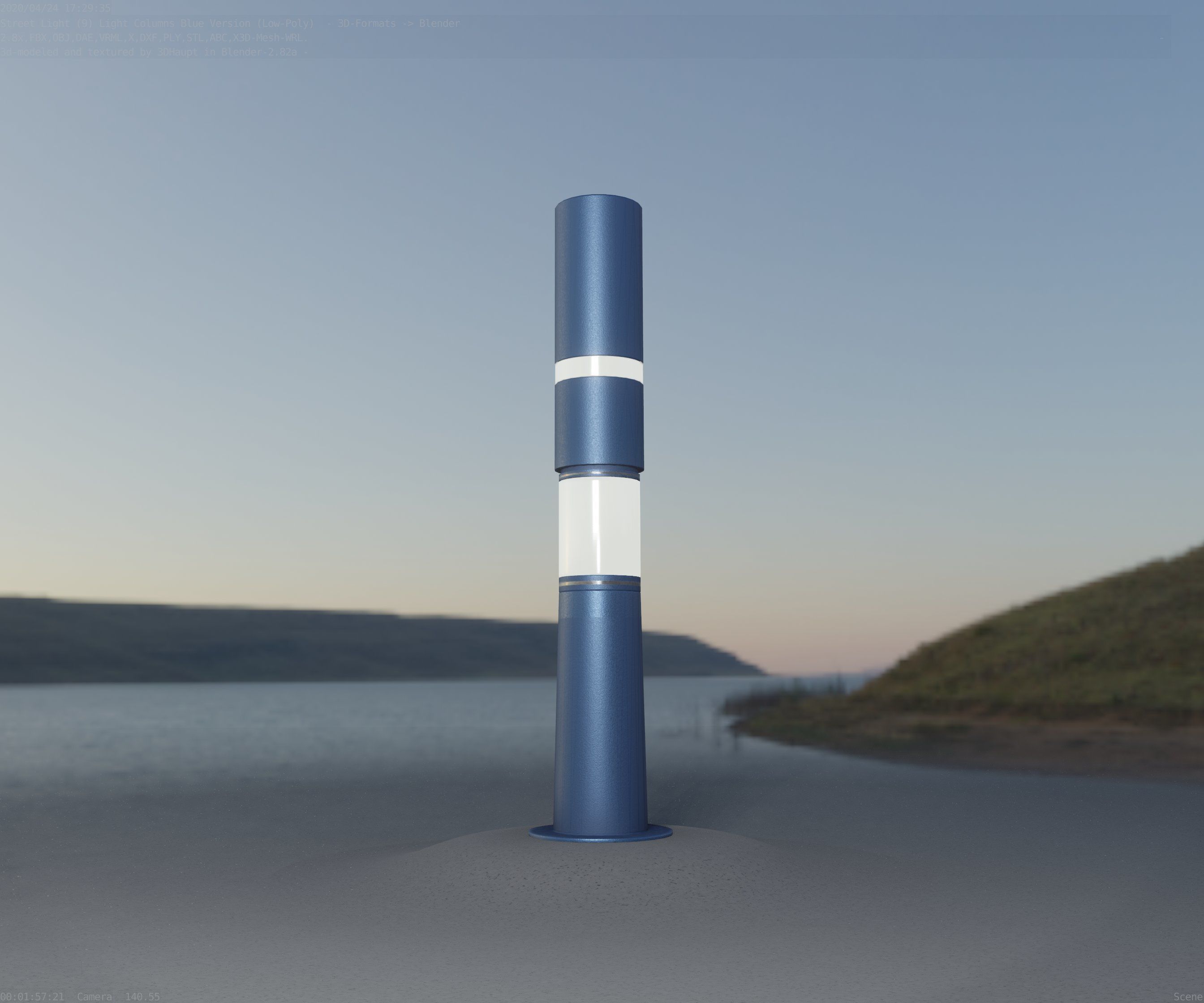 Low-Poly Blue Light Column 29 - Street Light Set-9 Low-poly 3D model_37