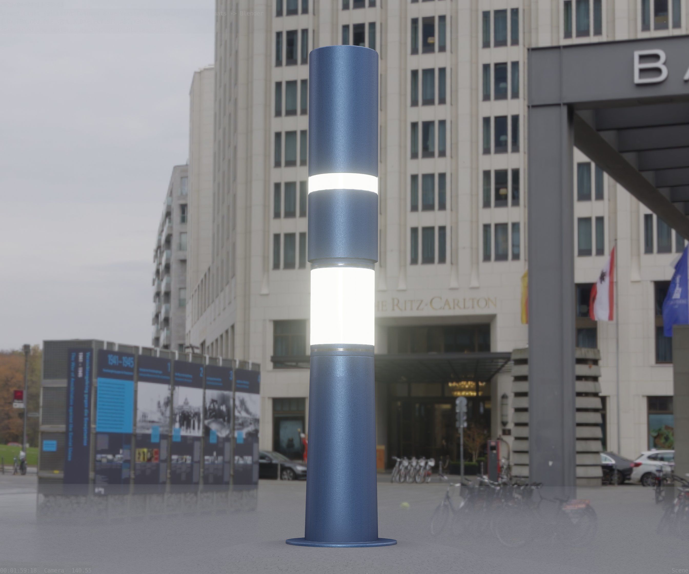 Low-Poly Blue Light Column 29 - Street Light Set-9 Low-poly 3D model_74